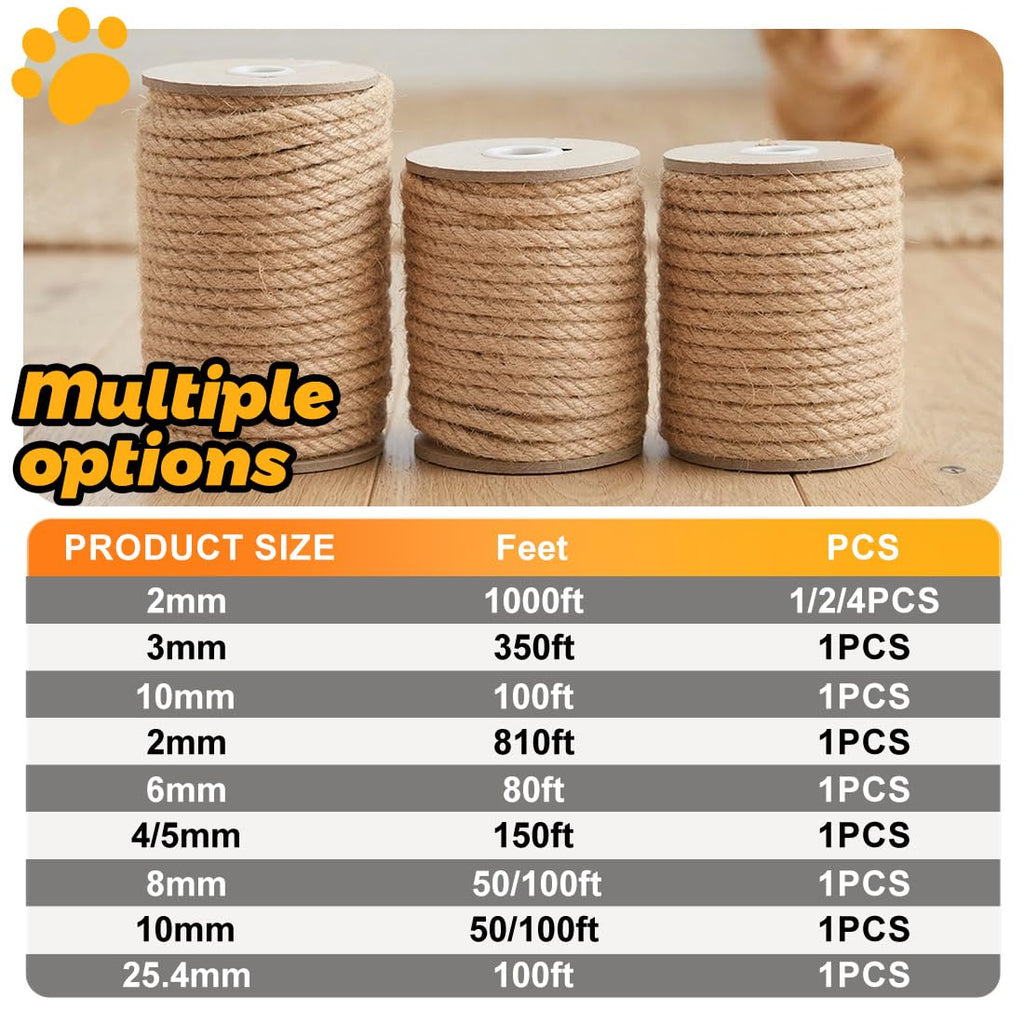 1000FT Natural Jute Twine String Bulk Hemp Rope Cord for Crafts Gardening Gift Wrapping Wedding Décor Packing Material Burlap Ribbon Christmas Knitting Macrame Decoration (Brown 2mm* 1000ft)