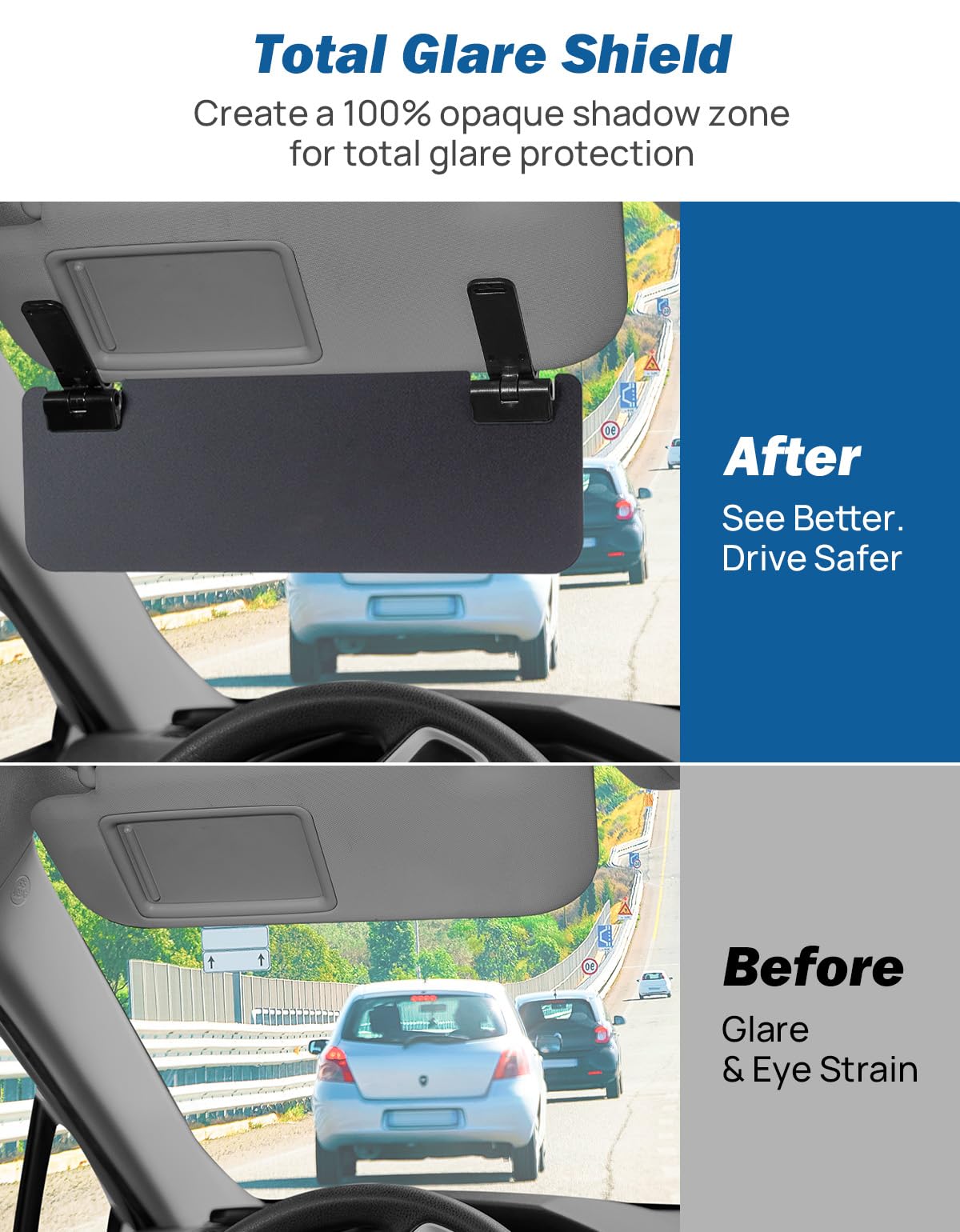 JOYTUTUS Sun Visor Extender for Cars, Polarized Sun Visor Extender Universal Sun Blocker UV400, Adjustable Visor Extension for Car Visor,Double-Clip,Anti Glare Stray Light