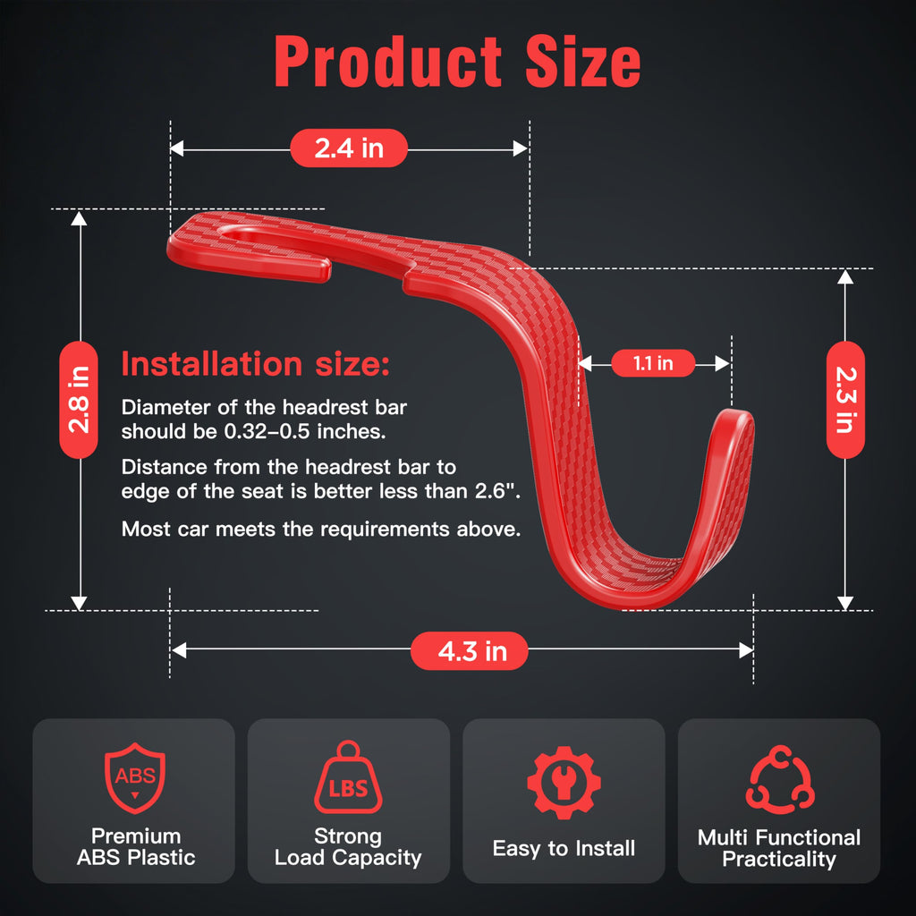 4-Pack Car Headrest Hooks Holds 55lbs Seat Storage Organizer for Bags