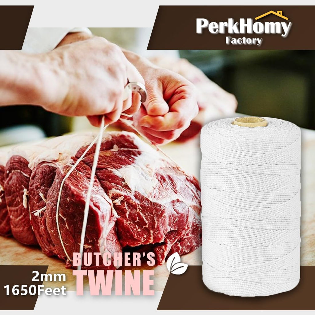 SMART&CASUAL 600 Feet 2mm Cotton Butcher Twine String Soft Food Safe for Cooking Craft Baker Kitchen Meat Turkey Sausage Roasting Gift Wrapping Gardening Crocheting Knitting