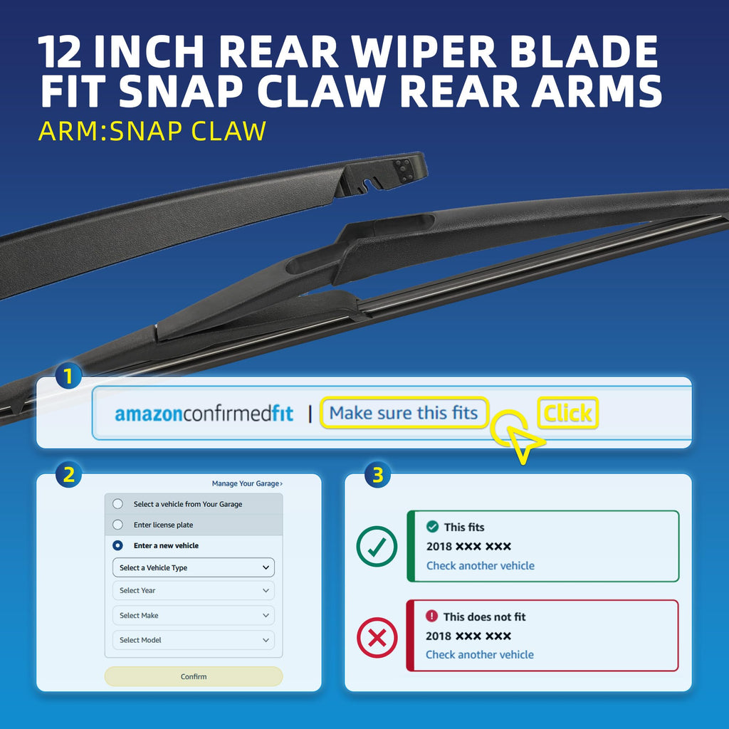 5 PLUS RearQuiet 12 Inch Rear Wiper Blade,OEM Replacement Rear Window Wiper