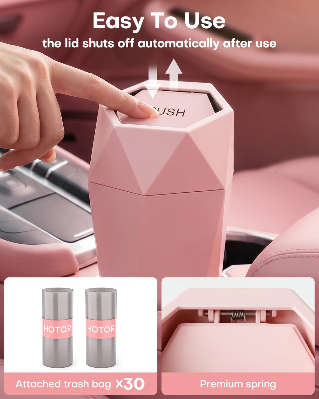 HOTOR Car Trash Can with Lid, Leakproof, Black, 2 Pack