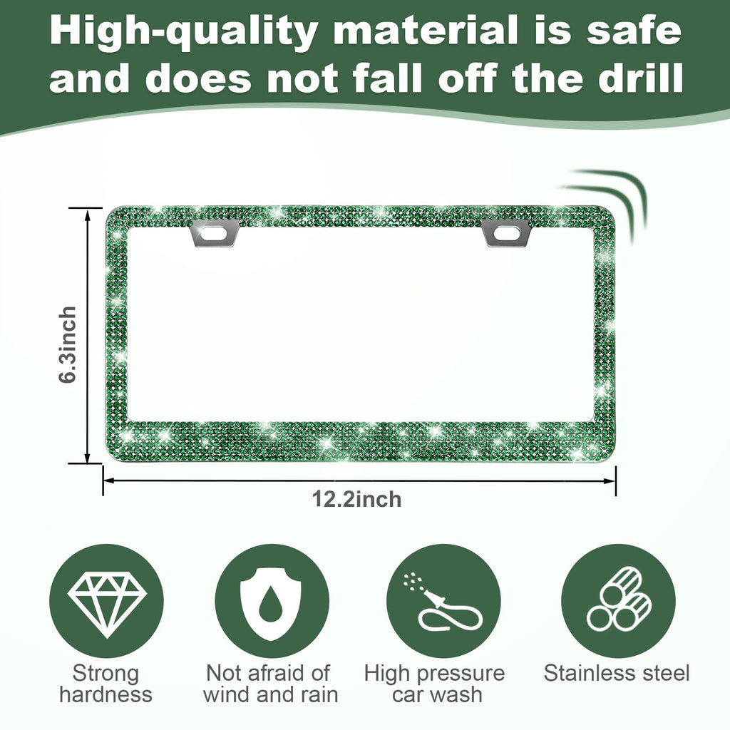 QUANQIUFEI 2 Pack Bling License Plate Frames for Women, Sparkly Rhinestone Diamond Car Accessories with Glitter Crystal Caps (Black)