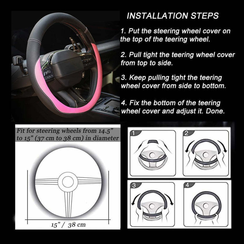Valleycomfy Microfiber Leather Steering Wheel Cover Universal 15 inch (Black)