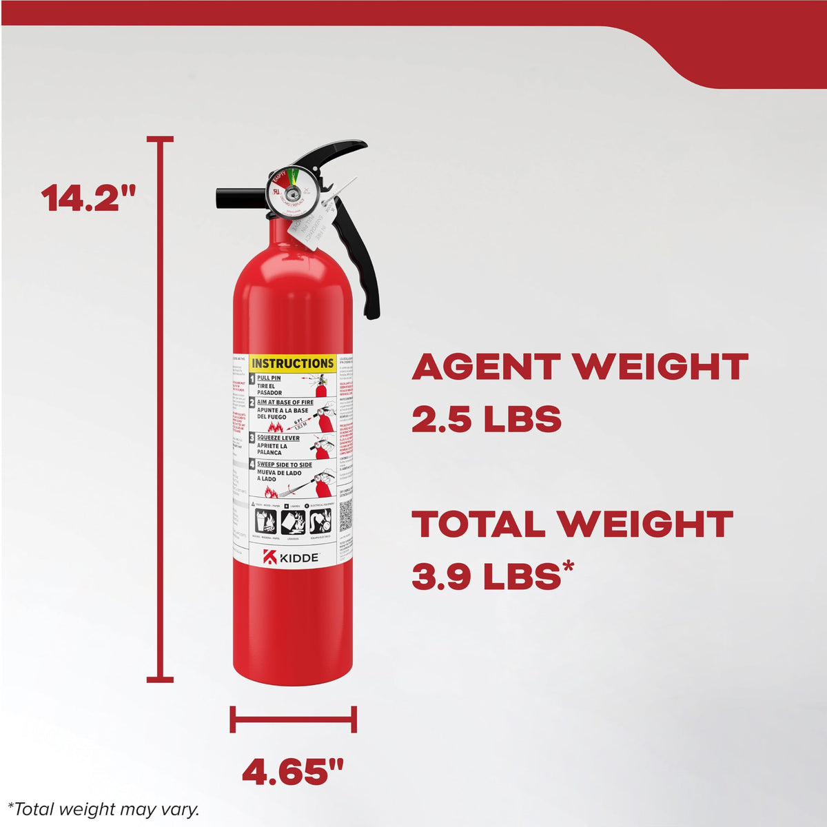 Kidde Basic 110 Fire Extinguisher for Home, 1-A:10-B:C, FA110G, 1 Pack