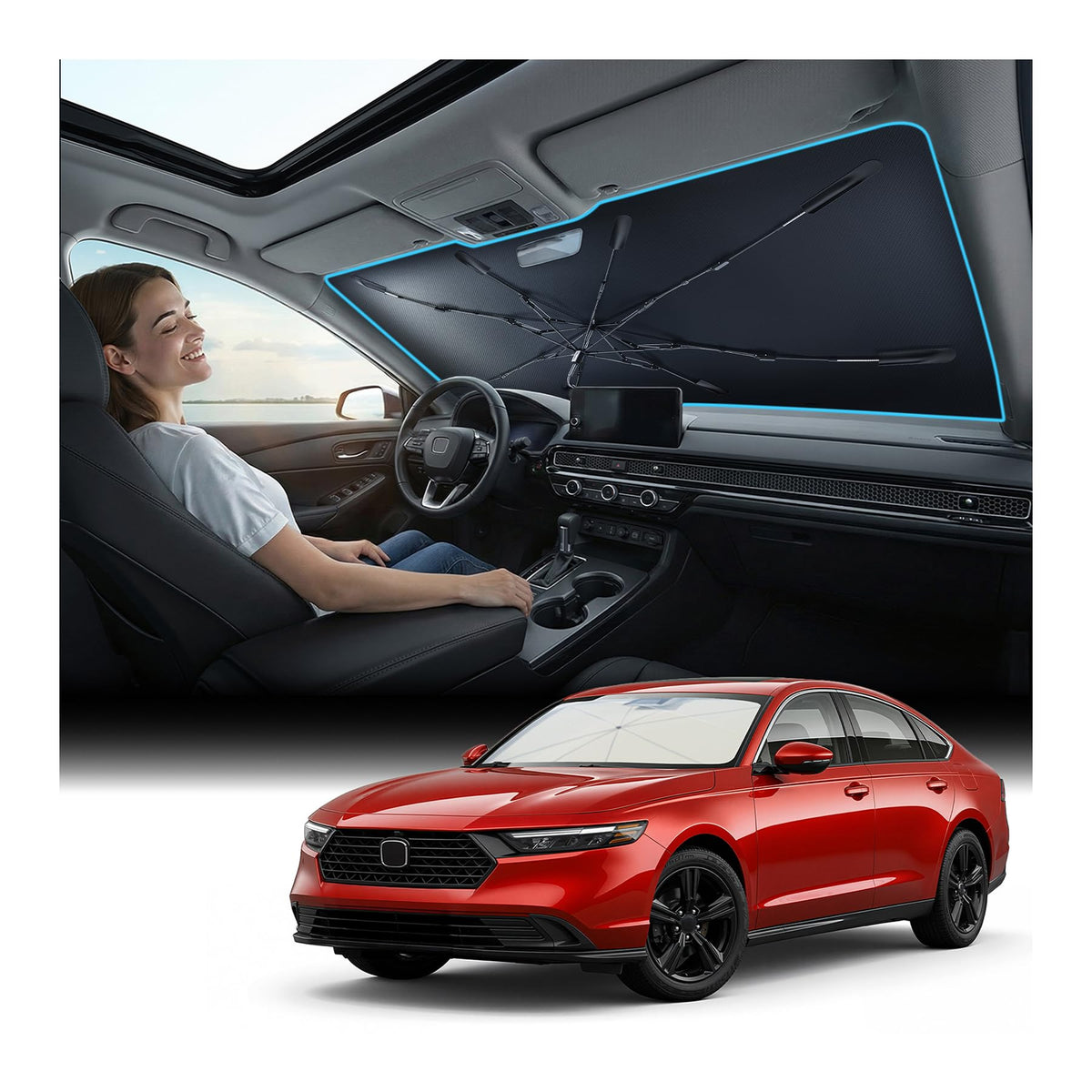 Nmoiss 2026 Windshield Sun Shade Umbrella [Vinyl Coating Heat Shield]