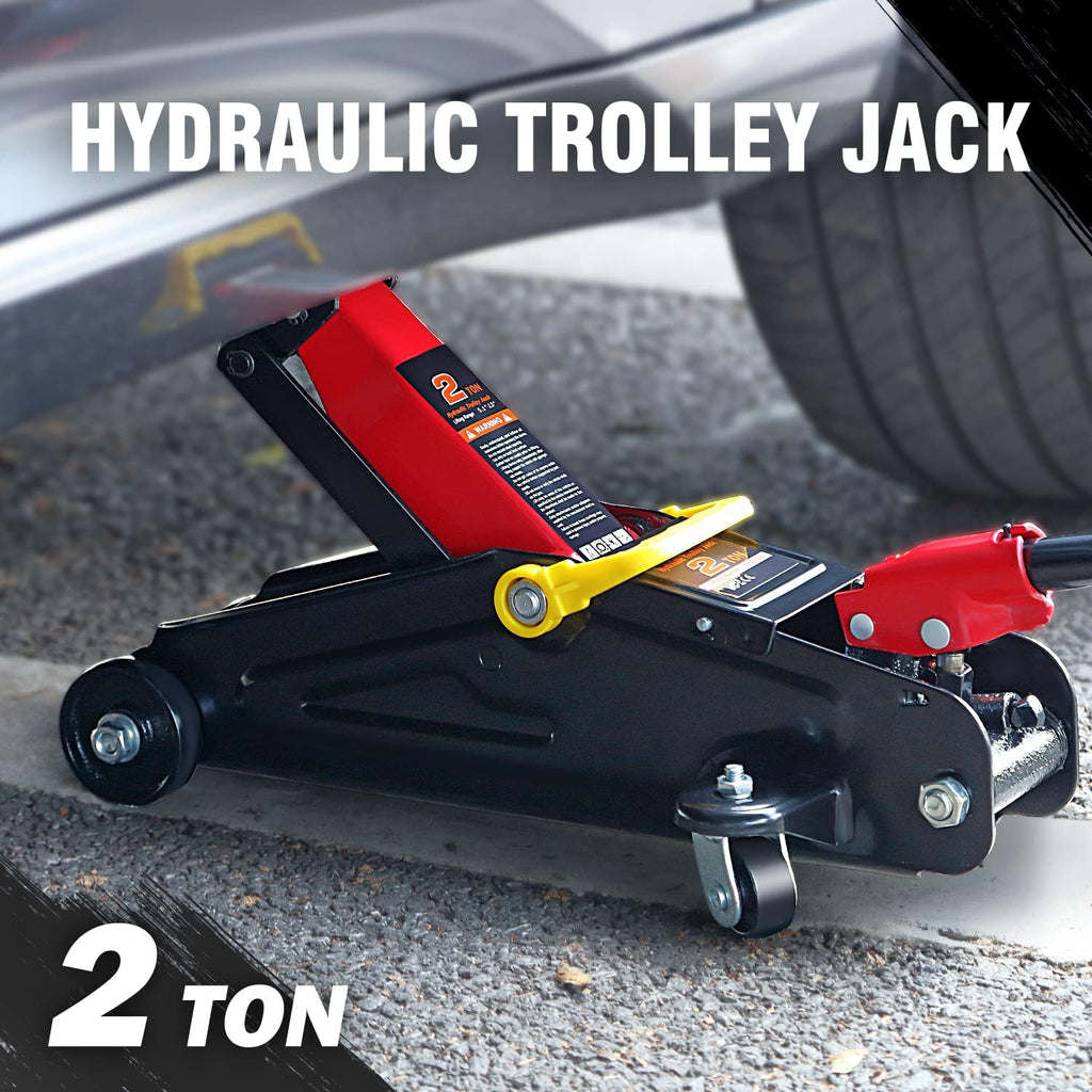 DNA Motoring TOOLS-00234 Low Profile Hydraulic Trolley Service/Floor Jack, 2 Ton (4000 lbs) Capacity, Lifting Range 5.1"-13", Black