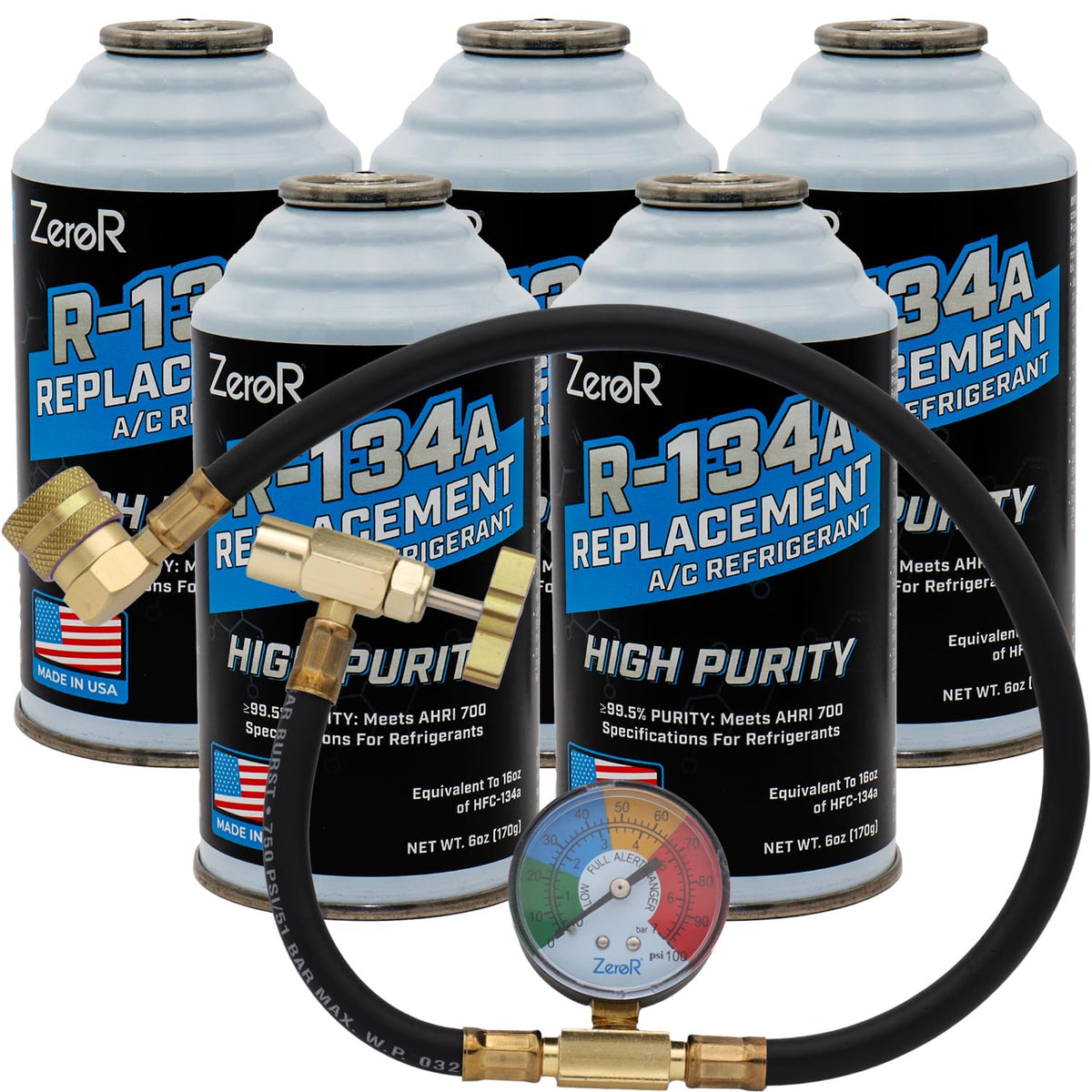 ZeroR AC Refrigerant R134a Replacement - Eco-Friendly, 100% Natural Hydrocarbon Gas - Compatible and Easy to Install with R134a A/C Recharge Systems - 3 Cans (6oz Each)