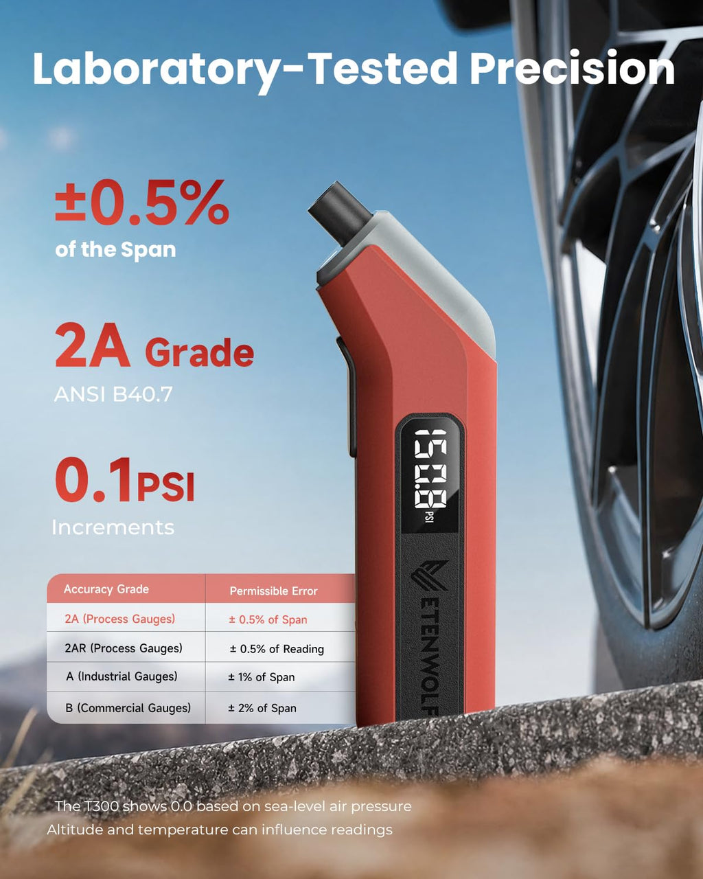 ETENWOLF T300 Digital Tire Pressure Gauge 200 PSI for Car, RV, Truck, Bikes