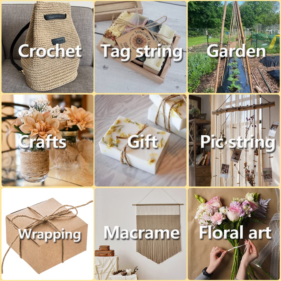 SMART&CASUAL 2mm Natural Jute Twine String Thin for Craft Plant Garden Gift Wrapping Christmas Handmade Art Decoration Packing String Home Art Decoration (Brown) (800 Ft (244M))