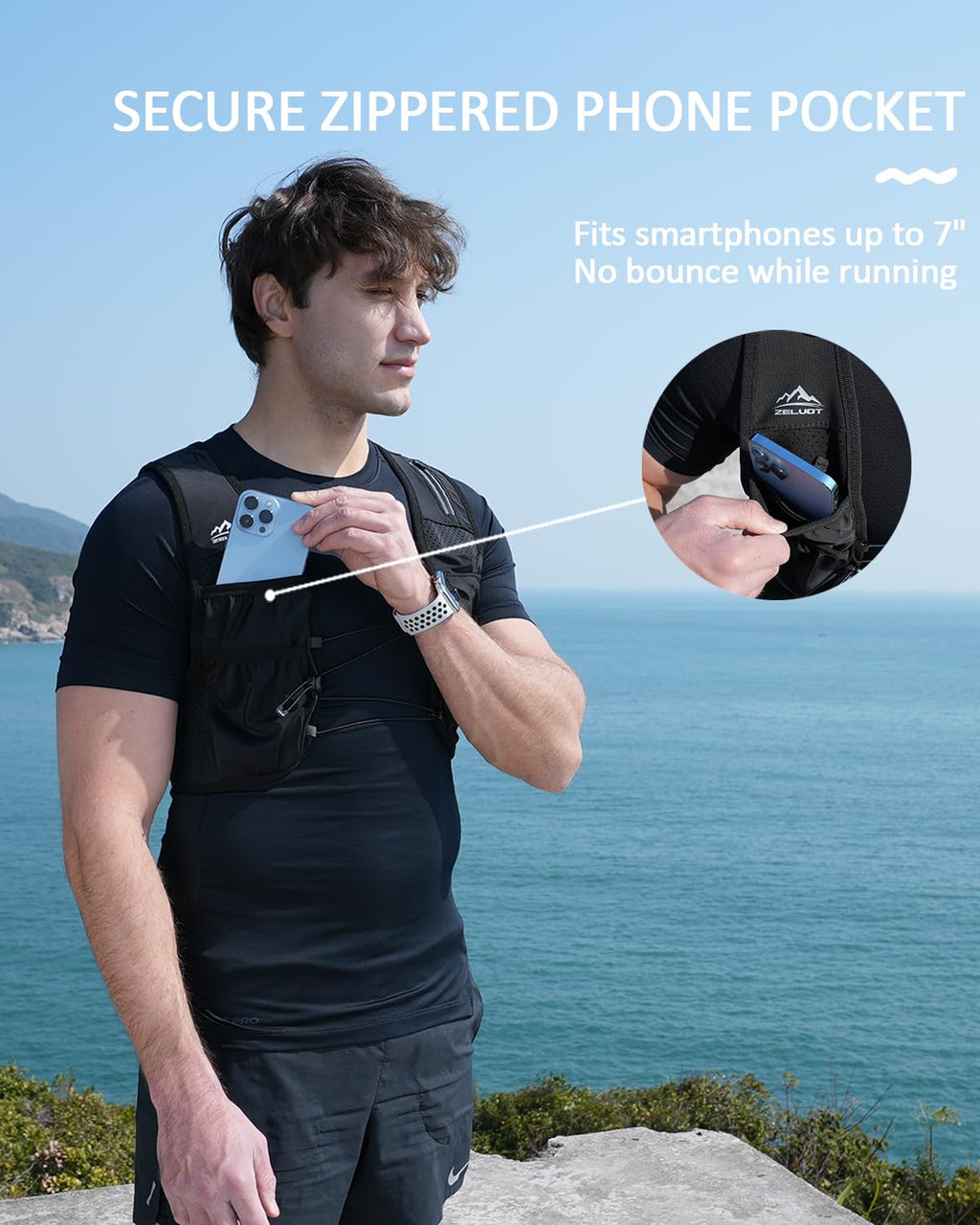 Zelvot Running Vest for Women Men, US Patent, Adjustable Chest Straps Running Hydration Vest with 500ml Soft Flask, Lightweight Reflective Hydration Backpack for Marathon