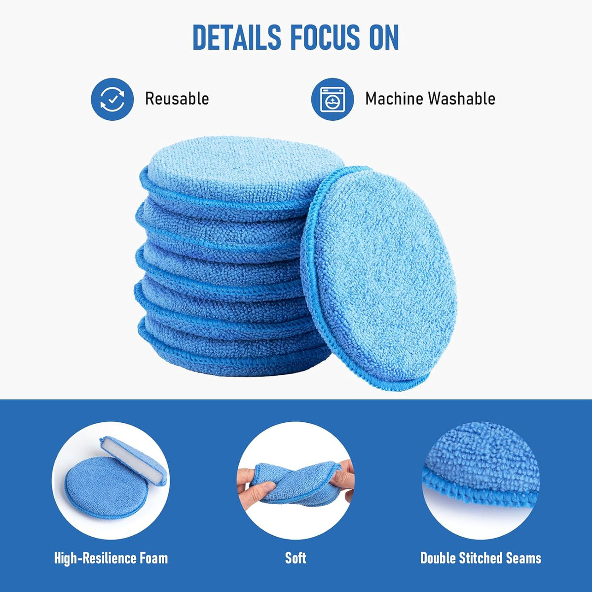 FONAROLL Microfiber Wax Applicator Pads, Car Wax Applicator, Buffing & Detail Polishing Foam Pads for Car Cleaning and Fine Polishing (5" Diameter, 6 Pack)…