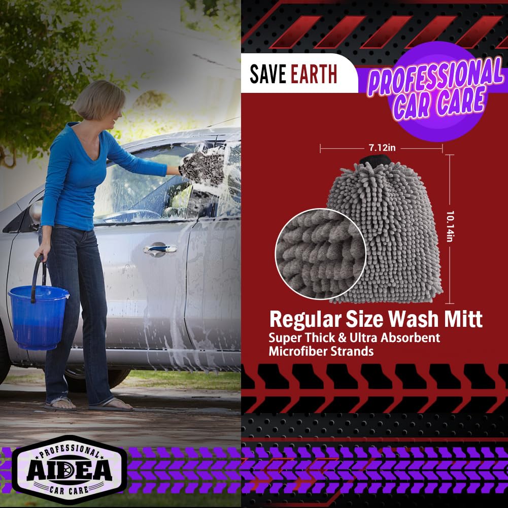 AIDEA Car Wash Mitt Microfiber-2PK, Car Wash Brush, Green, 7.12''X10.14''