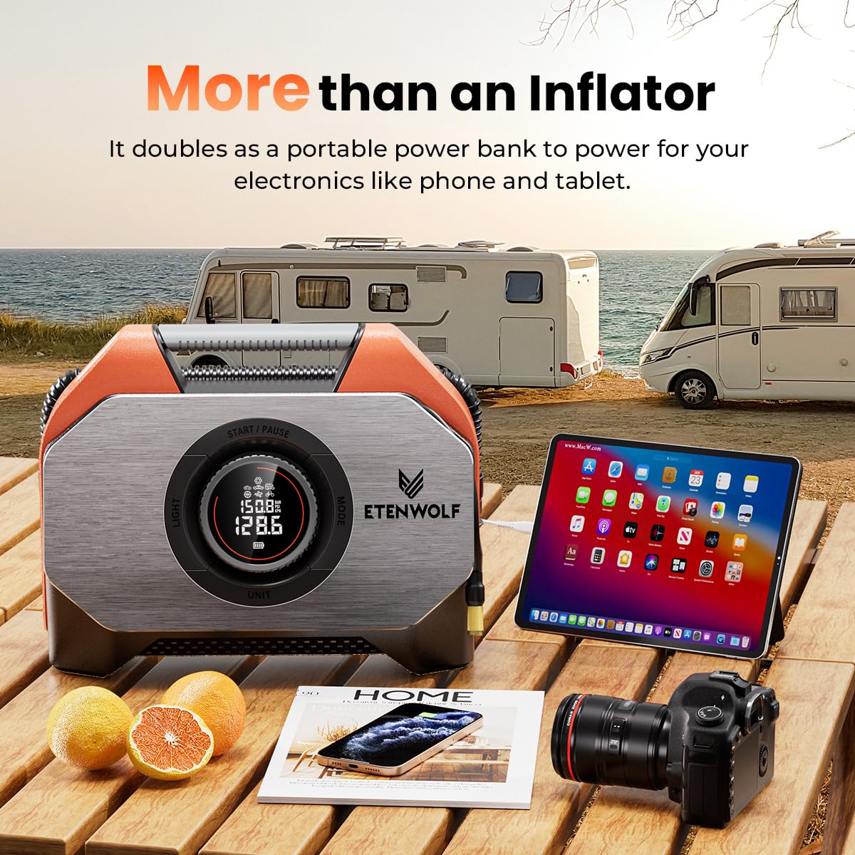 ETENWOLF VORTEX S6 Tire Inflator Portable Air Compressor, Cordless Air Pump