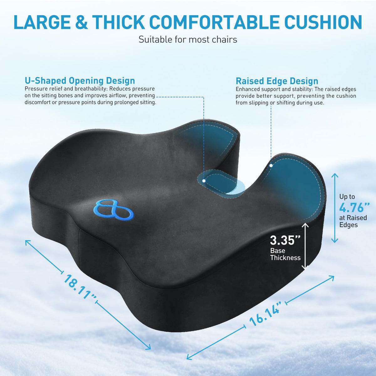 BlissTrends Memory Foam Seat Cushion for Office Chair & Car Seat, Black