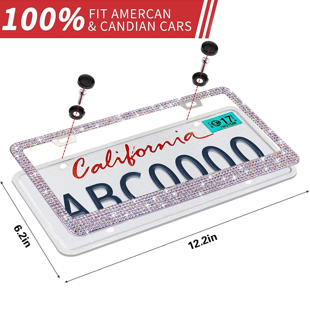 Bling License Plate Frame for Women, 1PCS Sparkly License Plate Frames| Over 1200 pcs 14 Facets Bedazzled Clear Glass Rhinestone Crystals w/Free Glitter Diamond Box (Black)