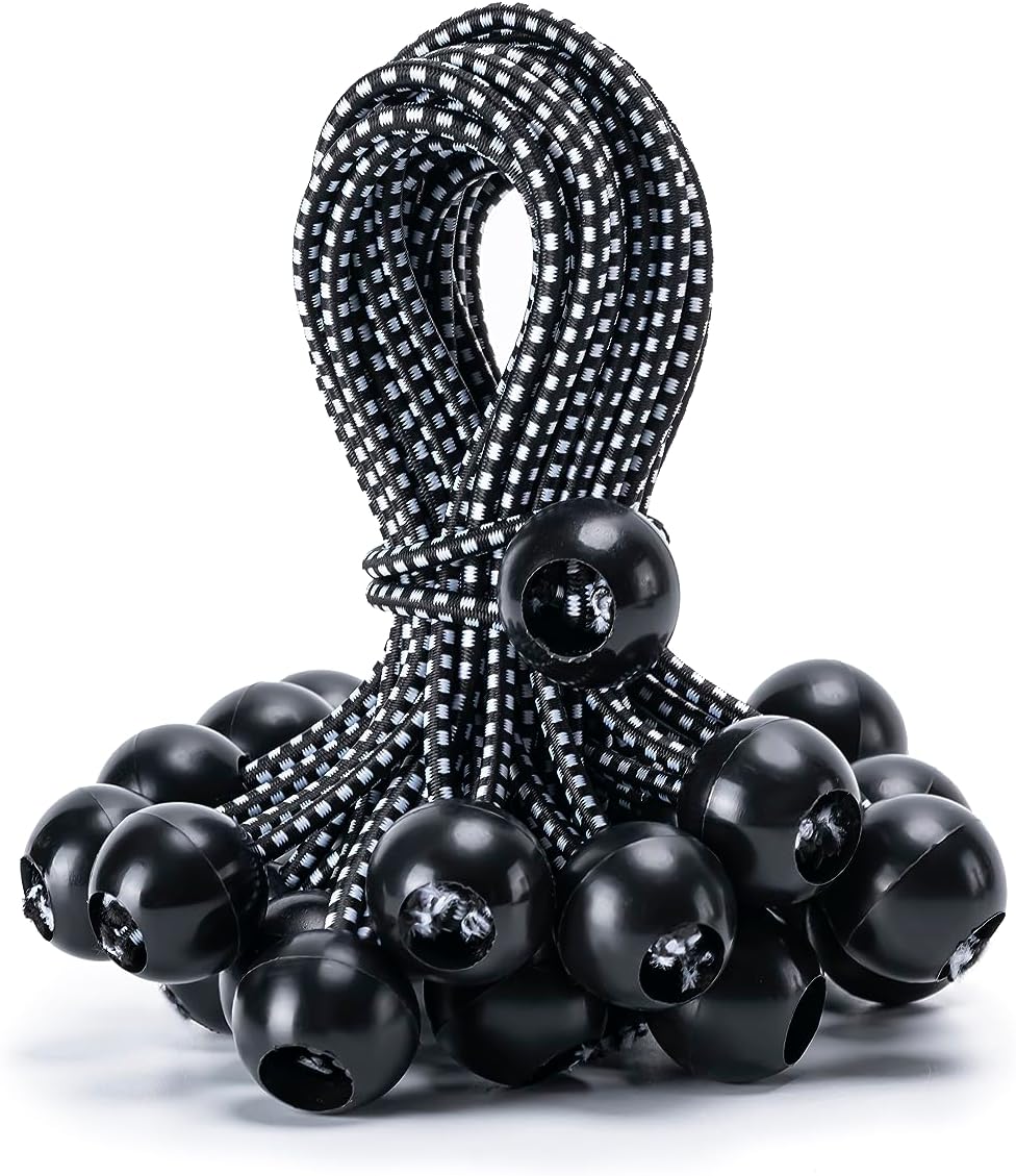 30 Pack Ball Bungee Cord, Heavy Duty Bungie Cord Balls (6",Black/White)