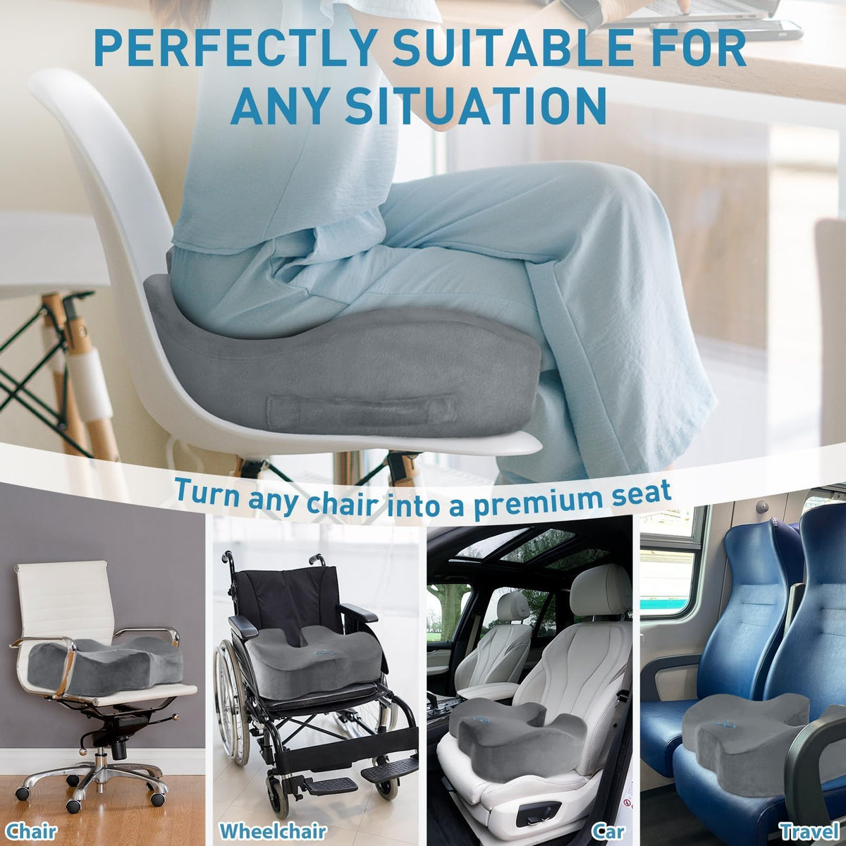 BlissTrends Memory Foam Seat Cushion for Office Chair & Car Seat, Black