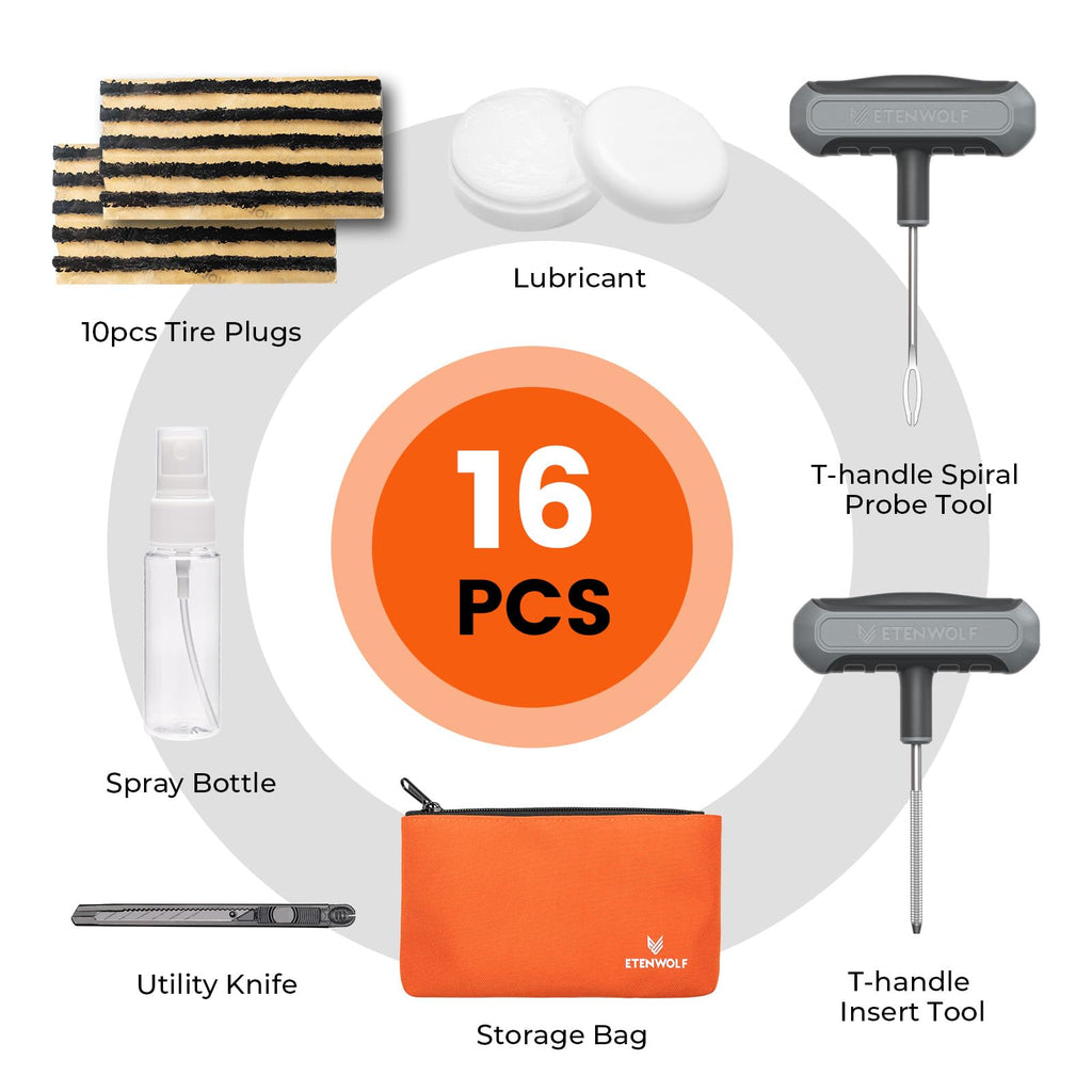 ETENWOLF Flat Tire Repair Kit with Plugs 16 Pcs, Heavy Duty Tire Plug Kit