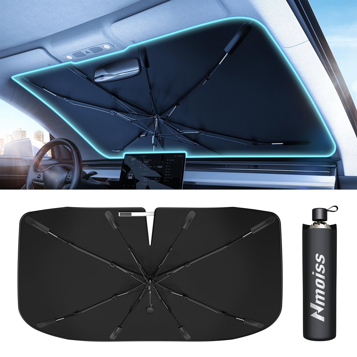 Nmoiss 2026 Windshield Sun Shade Umbrella [Vinyl Coating Heat Shield]