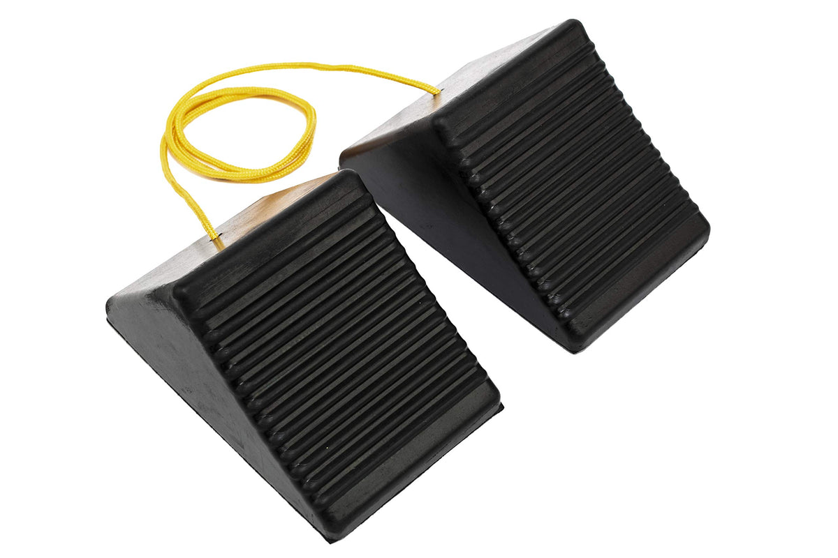 MaxxHaul Rubber Wheel Chock 2 Pack, Large 10" x 8" x 6" Heavy Duty Tire Stop with Non Slip All Weather Grip, Oil Resistant Rubber Block with Steel Eyebolt for Vehicle and Trailer Safety (80681)