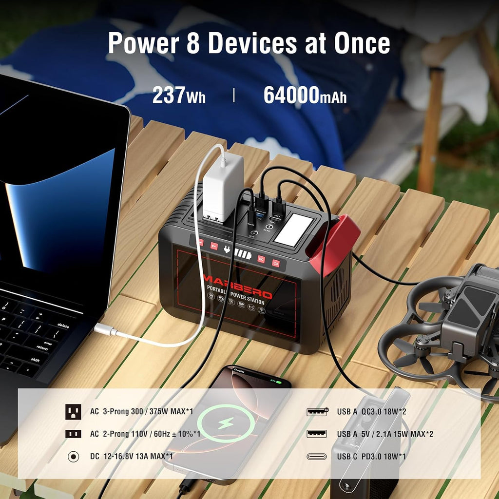 MARBERO Portable Power Station 88Wh, 120W Surge, Solar Generator 24,000mAh