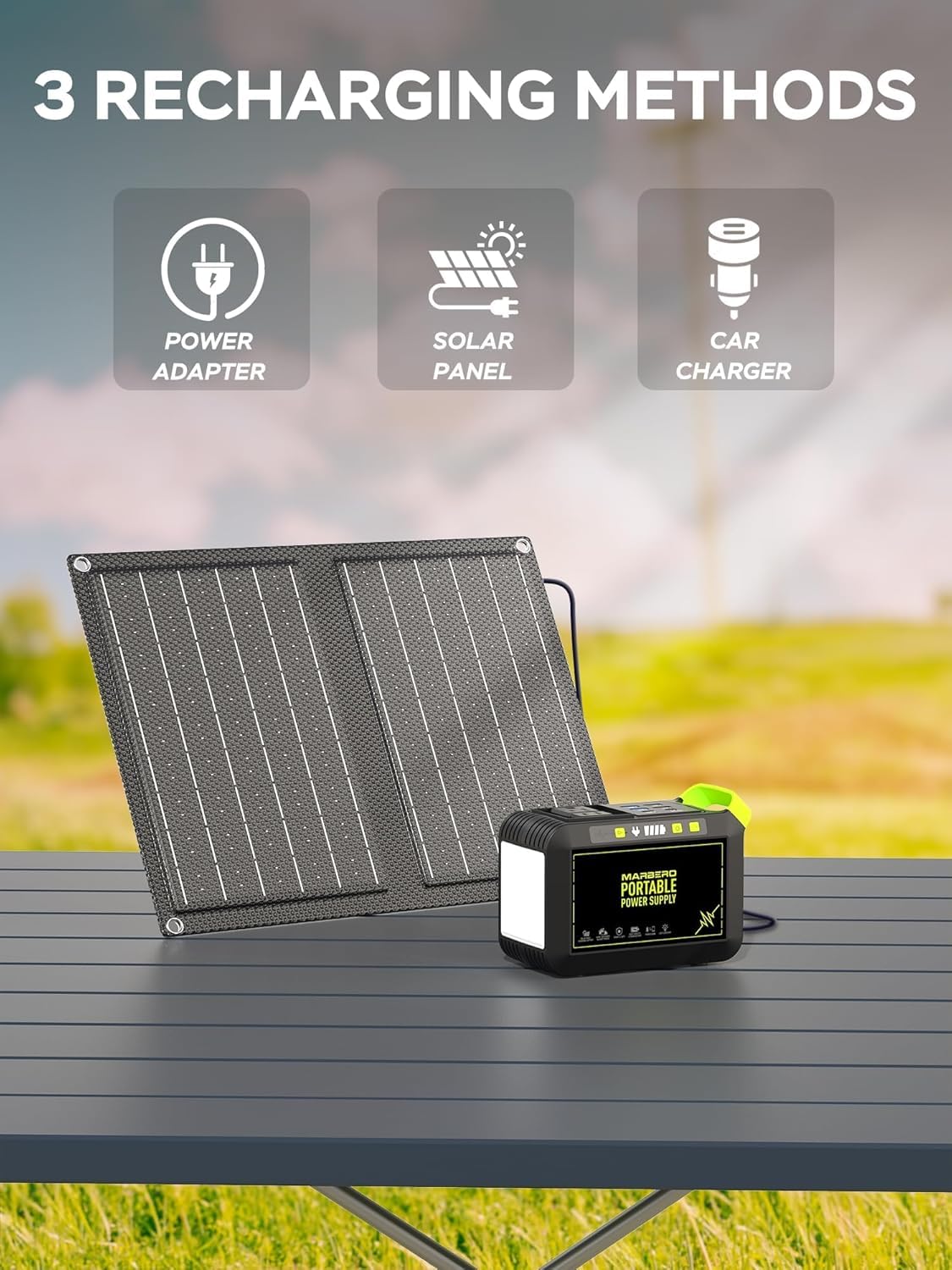 MARBERO Portable Power Station 88Wh, 120W Surge, Solar Generator 24,000mAh