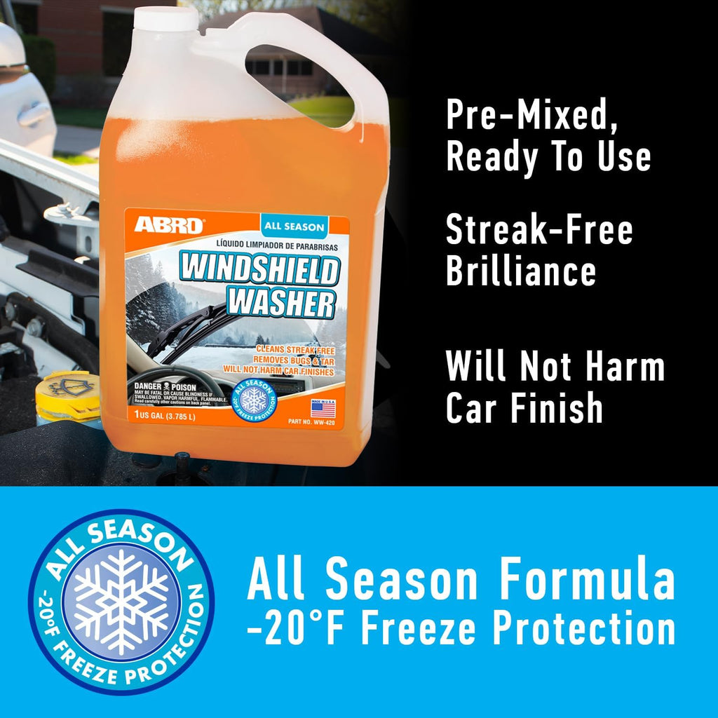ABRO Windshield Washer Fluid 1 Gallon, Streak-Free Bug Remover, 1 Pack