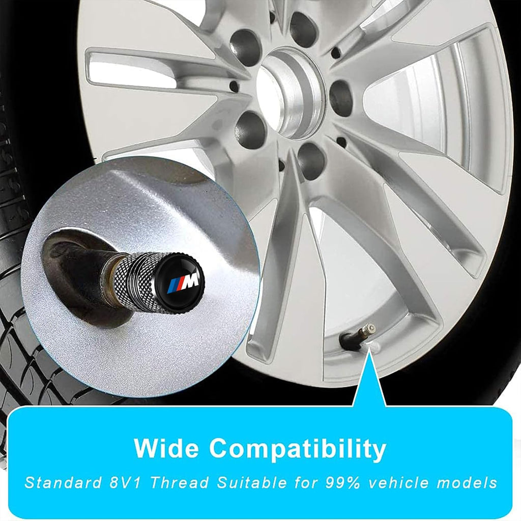 Tire Valve Stem Cap Cover for BMW M Accessories Belt O-Ring Seal Corrosion Resistant Tire Valve Stem Air Cap 4 Pack Black