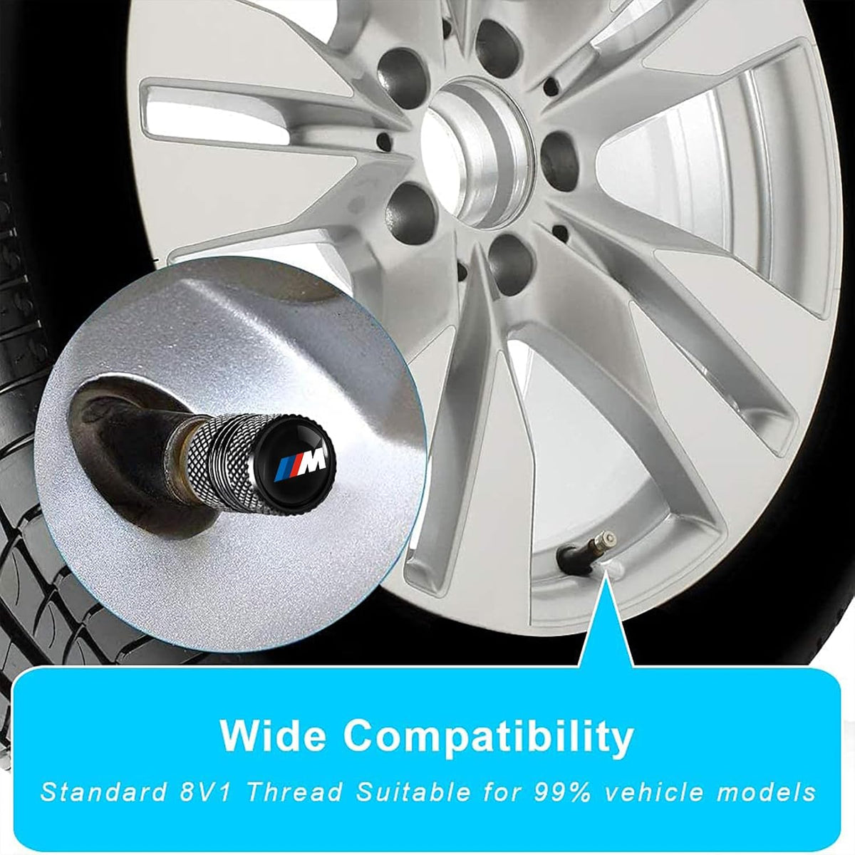 Tire Valve Stem Cap Cover for BMW M Accessories Belt O-Ring Seal Corrosion Resistant Tire Valve Stem Air Cap 4 Pack Black