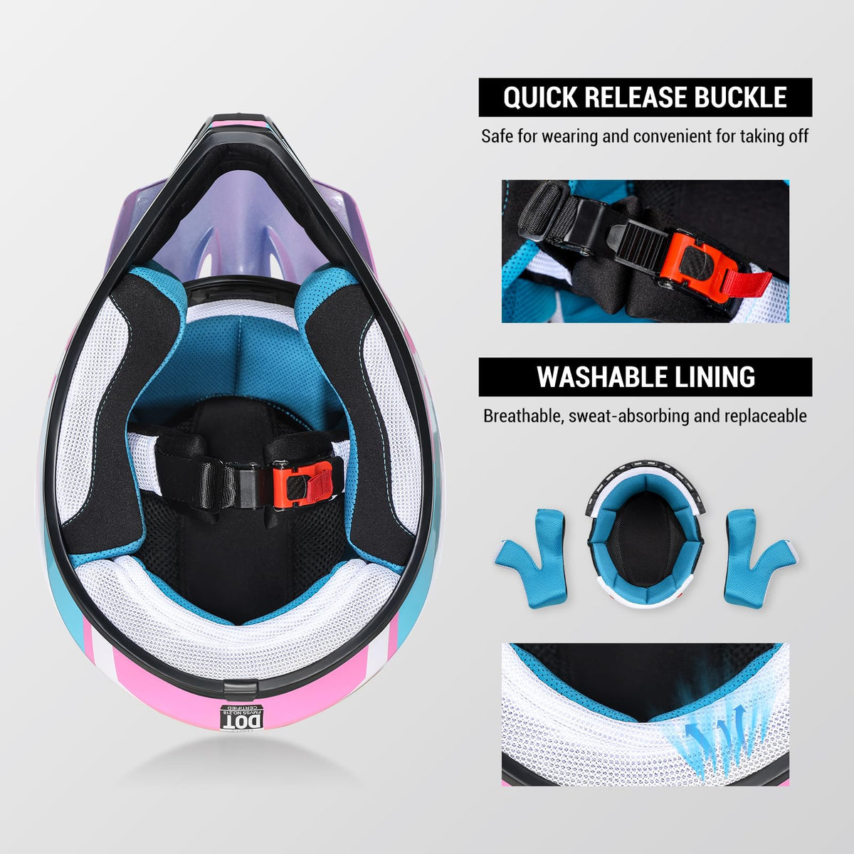 Youth Kids Dirt Bike Helmet DOT Approved, Full Face Motocross Set