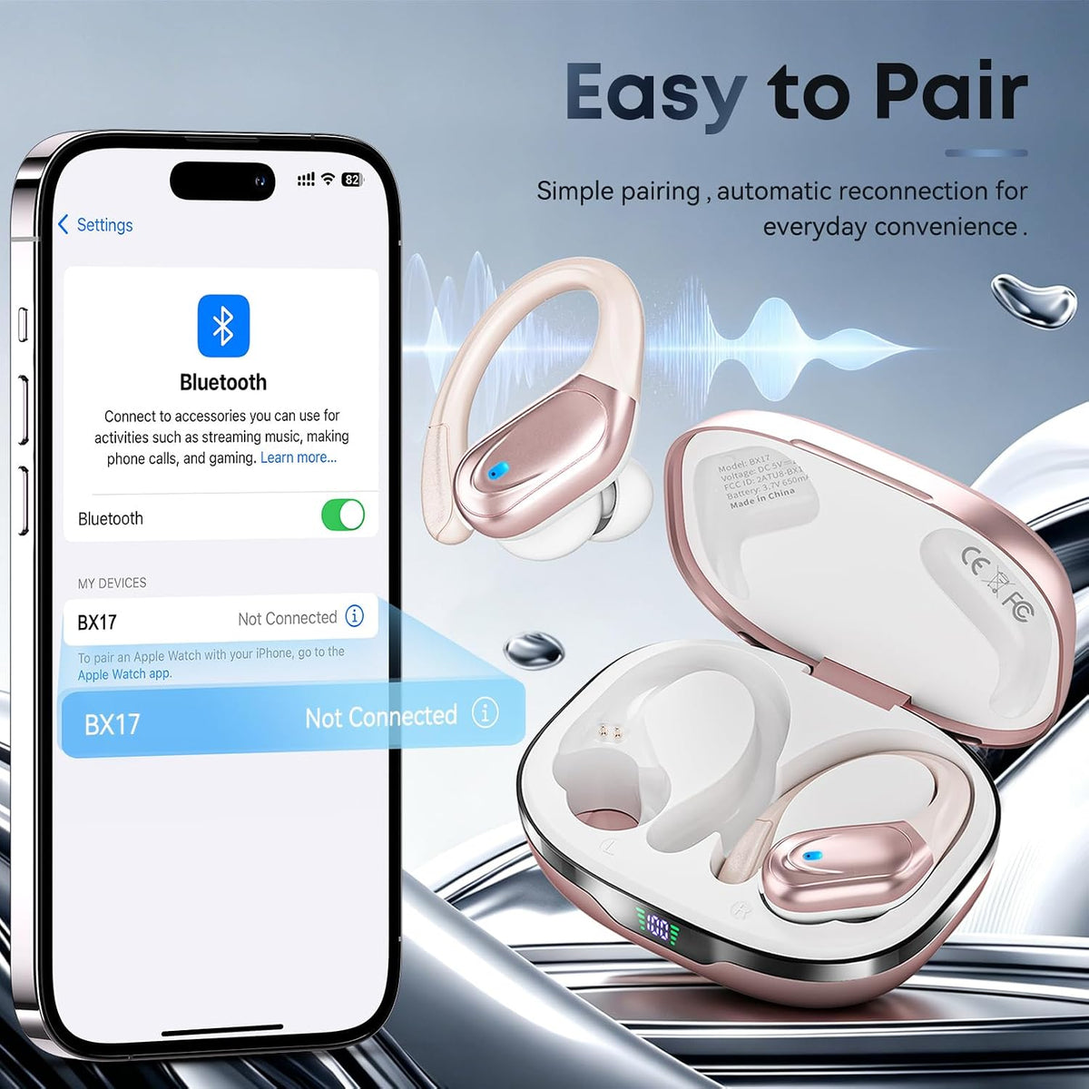 HAOYUYAN Wireless Earbuds, Sports Bluetooth Ear Buds Headphones Rose Gold