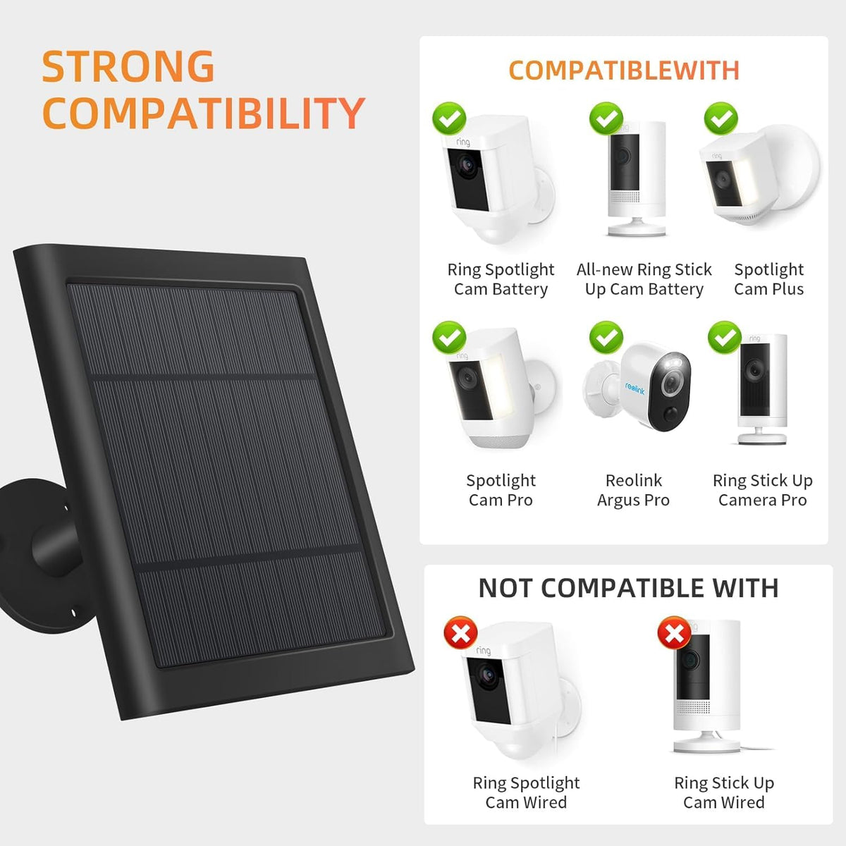 Solar Panel for Ring Camera, 2 Pack 4W Solar Charger with 10FT Cable, USB-C to Barrel Plug Adapter, Compatible with Ring Stick Up Cam Battery/Pro, Spotlight Cam Battery/Plus/Pro, Reolink Argus Pro