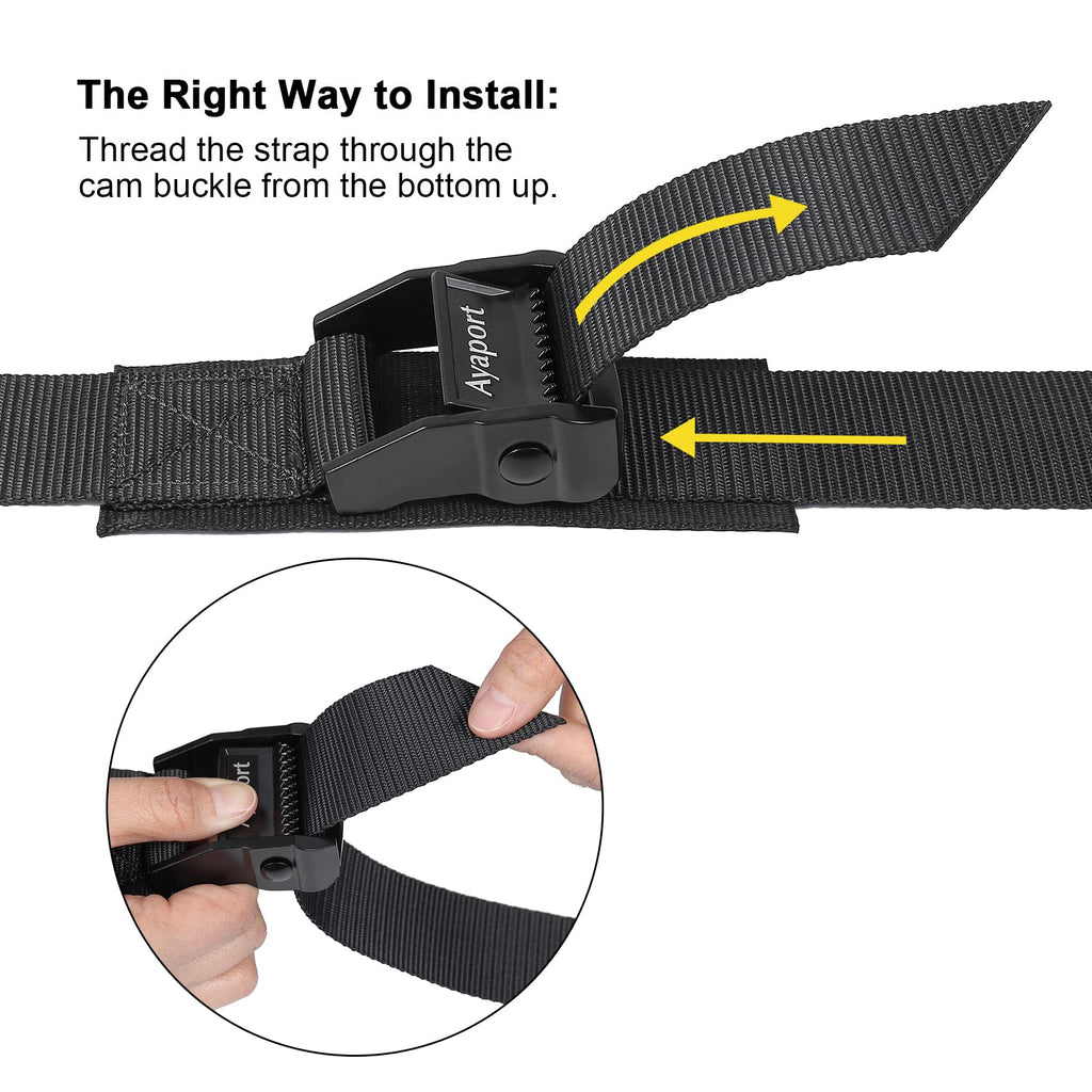 Ayaport Lashing Straps with Buckles Adjustable Cam Buckle Tie Down Cinch Strap for Packing Black 4 Pack