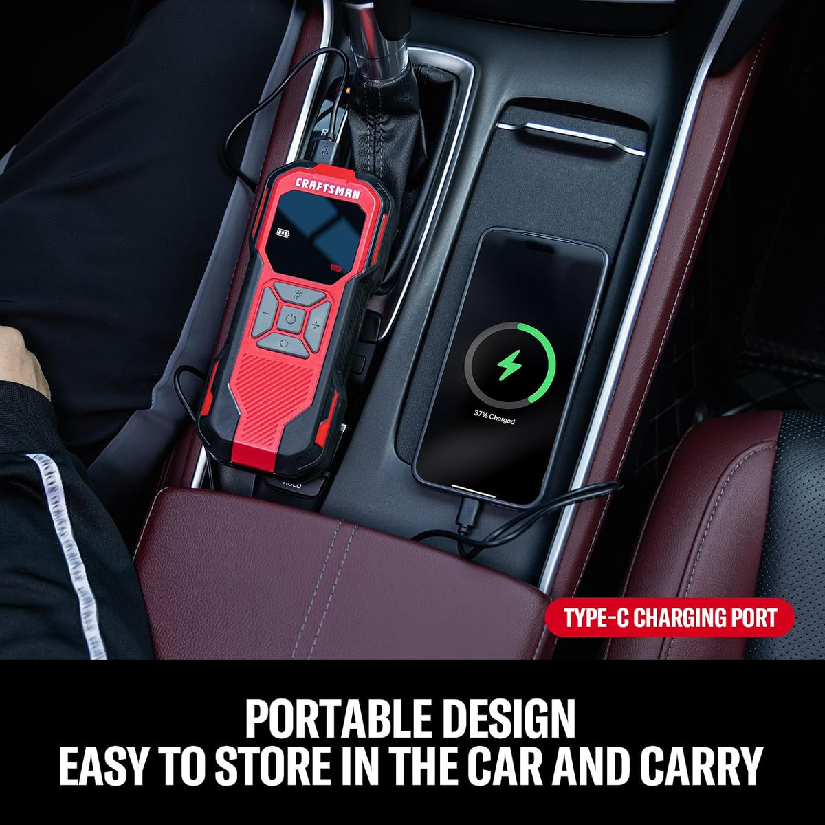 CRAFTSMAN Tire Inflator Portable Air Compressor, Cordless Mini Air Pump for Car Tires with Digital Tire Pressure Gauge, 6000mAh Battery Powered Air Pump, Max Pressure 150 PSI, 12V DC Corded