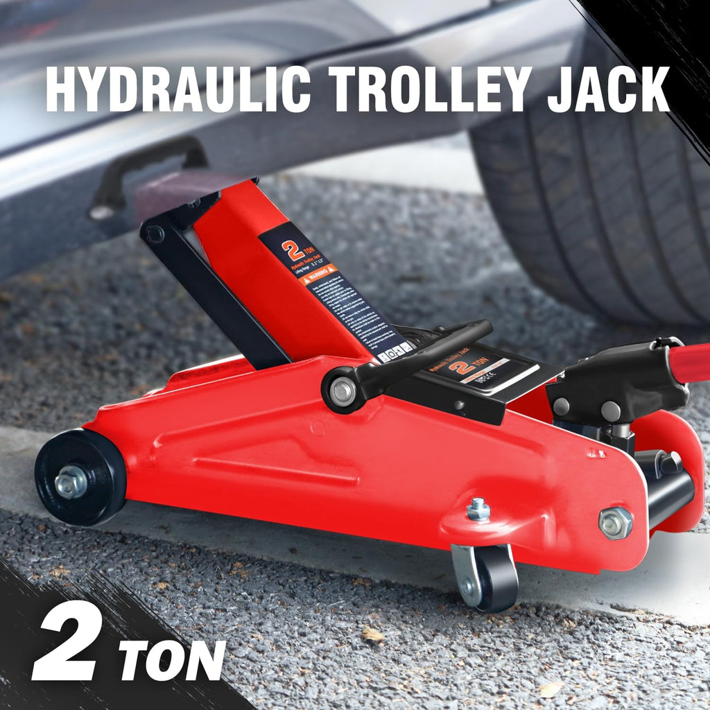 DNA Motoring TOOLS-00234 Low Profile Hydraulic Trolley Service/Floor Jack, 2 Ton (4000 lbs) Capacity, Lifting Range 5.1"-13", Black