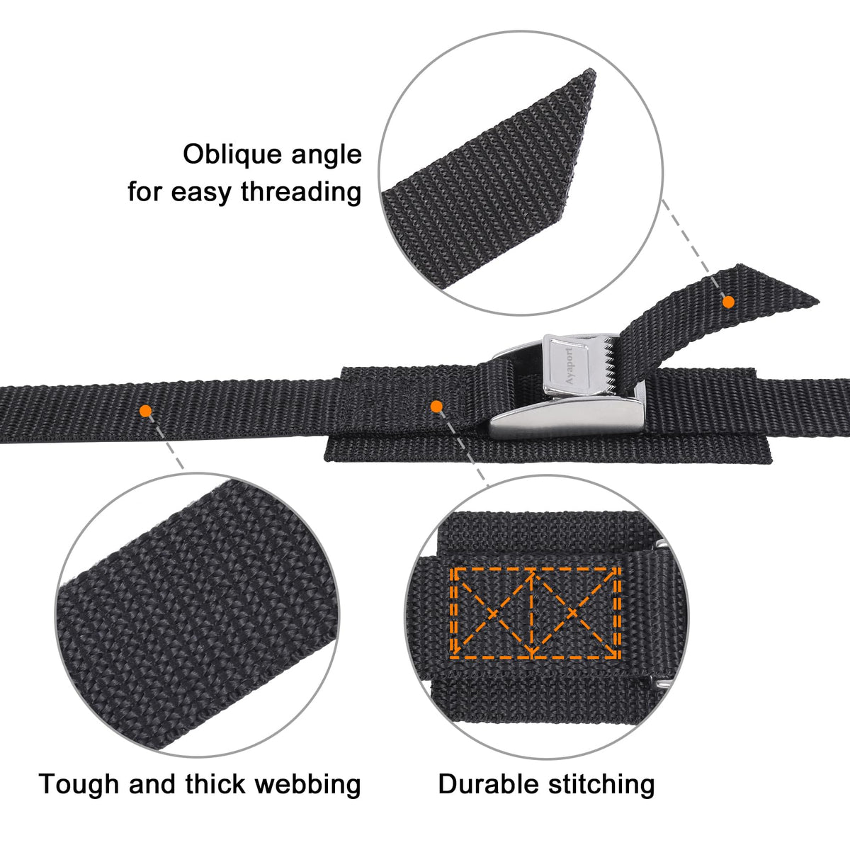 Ayaport Lashing Straps with Buckles Adjustable Cam Buckle Tie Down Cinch Strap for Packing Black 4 Pack