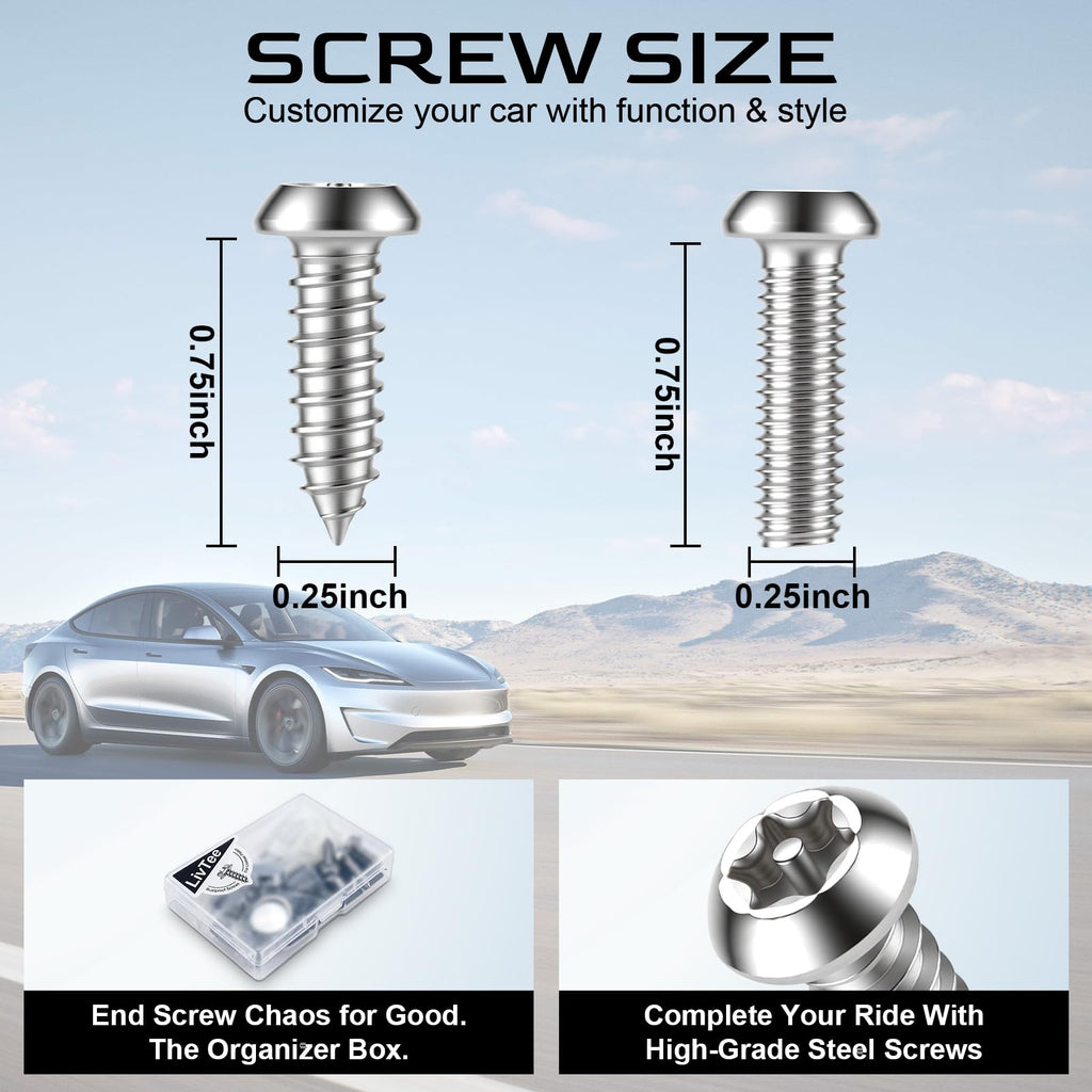 LivTee Rustproof License Plate Screws for Securing License Plates Frames and Covers on Cars and Trucks, 4 Sets Premium Stainless Steel Self Tapping Mounting Bolts (Black Zinc Plated)