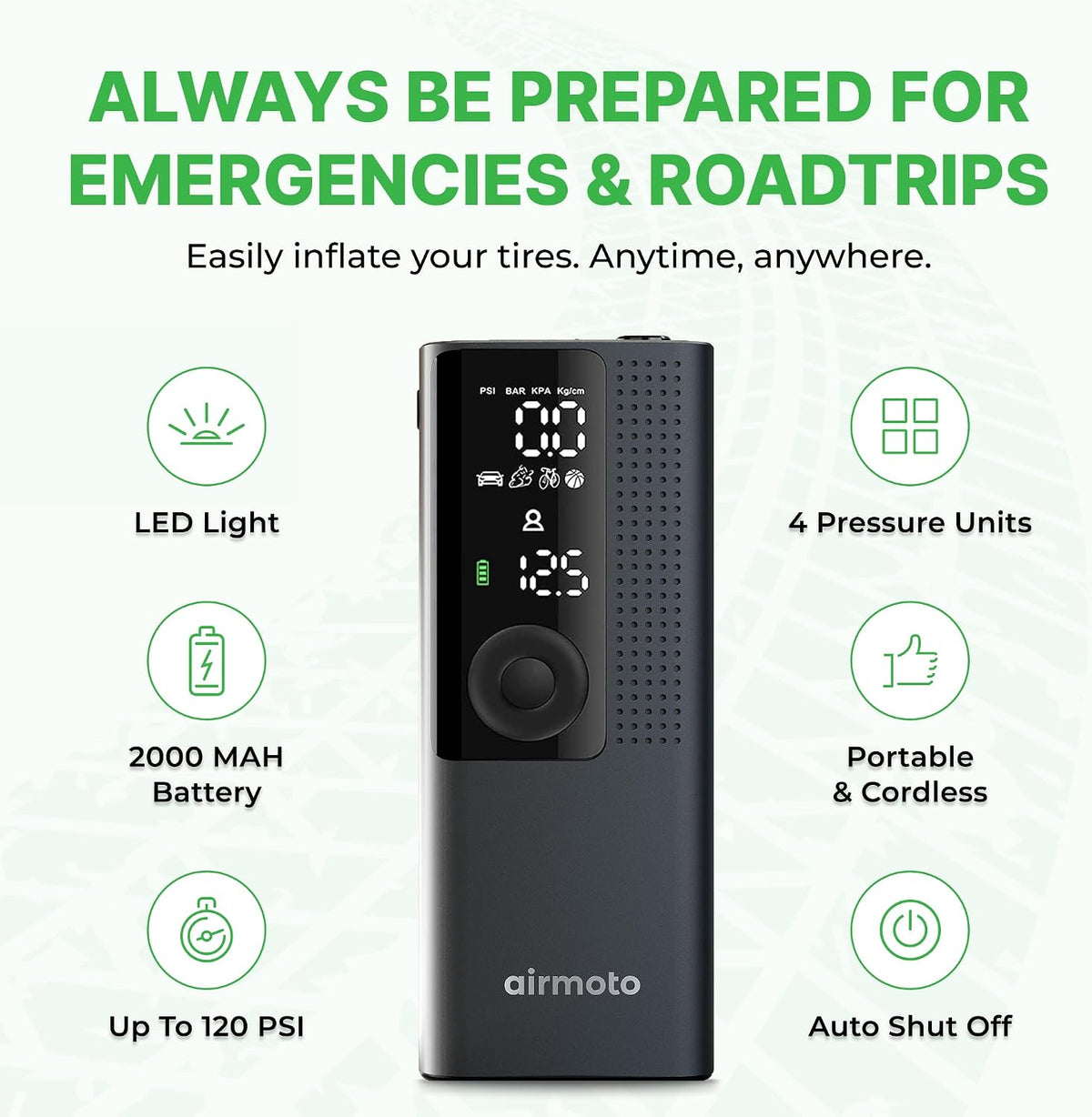 Airmoto Tire Inflator Portable Air Compressor for Cars, Bikes and Bicycles