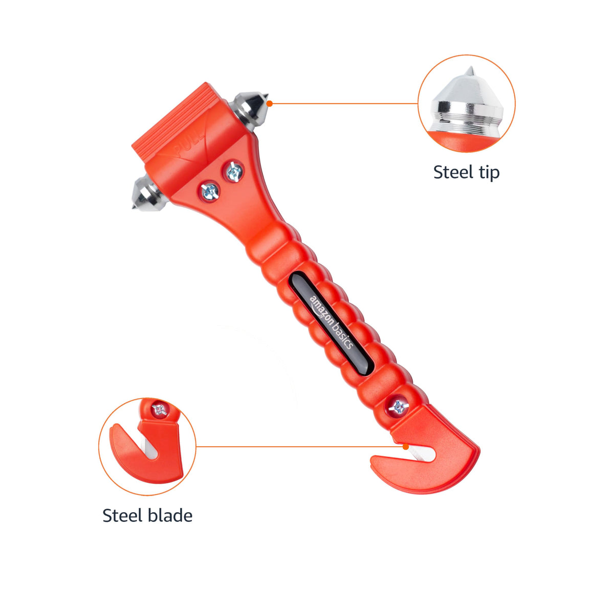 Amazon Basics Emergency Escape Tool, Window Breaker and Seatbelt Cutter, Car Safety Hammer with Protective Bracket, Bright Orange, 2 Pack, SW-835