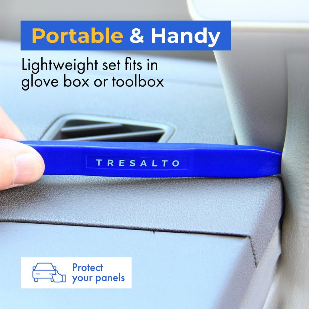 Tresalto Auto Trim Removal Tool Kit - 5 Piece set for Dash, Door Panel, Clip Remover - Scratch-Resist Nylon Pry Tools for Interior Car Trims Work - Panel Prying Tools Included - Blue