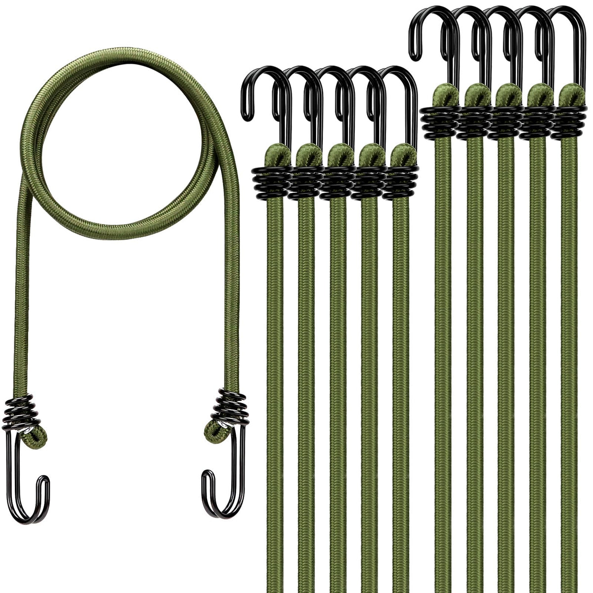 Bungee Cords Heavy Duty Outdoor: 20 Pcs Premium Rubber Bungee Cords with Hooks in a Storage Jar Includes 10", 18", 24", 30", 36", 48" Bungee Cord for Camping, Tent, Fastening Items