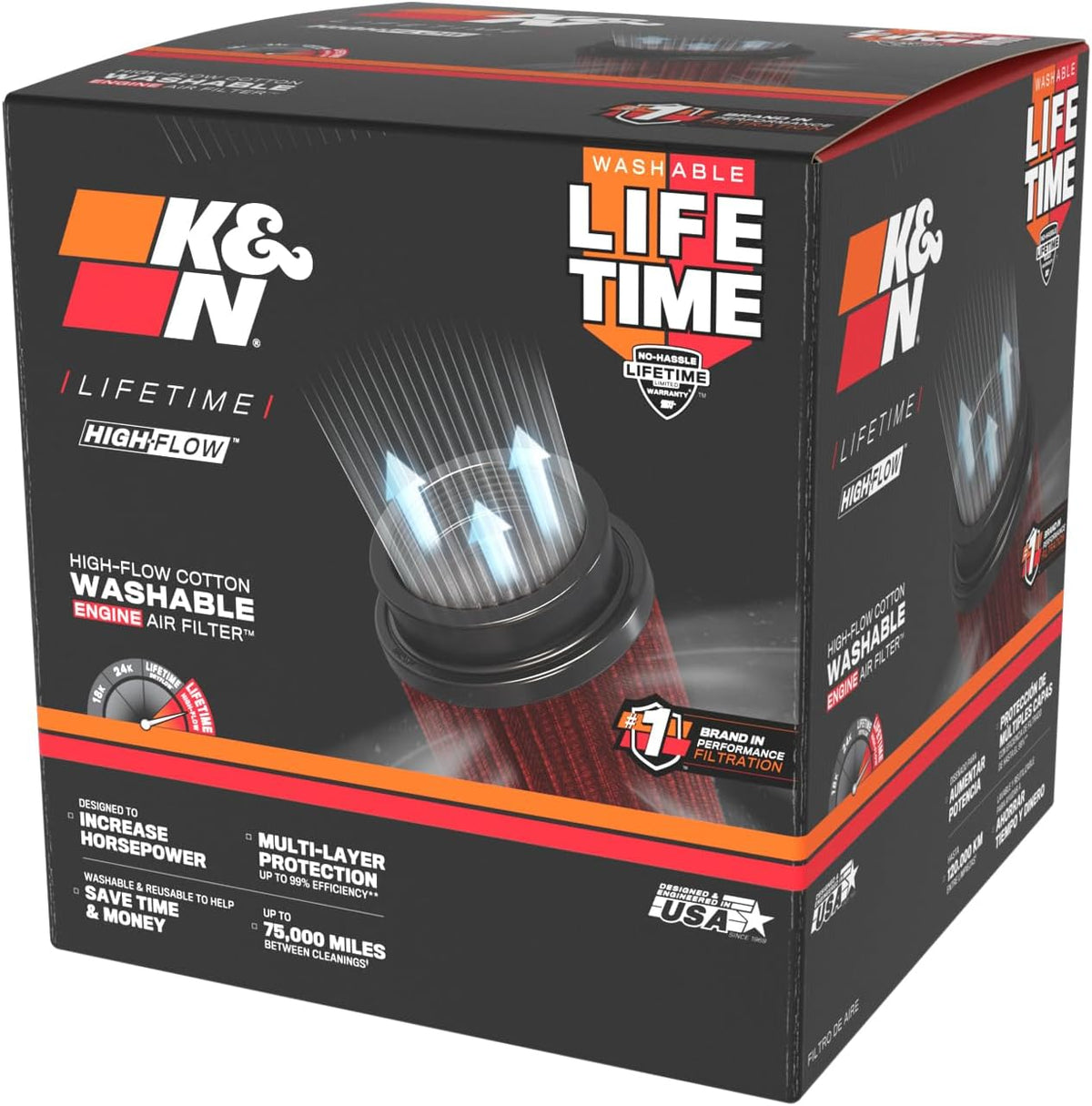 K&N High-Flow Original Lifetime Universal Clamp-On Air Filter: High Performance, Premium, Washable: Flange Diameter: 5 In, Filter Height: 7 In, Flange Length: 1 In, Shape: Round Tapered, RU-2800
