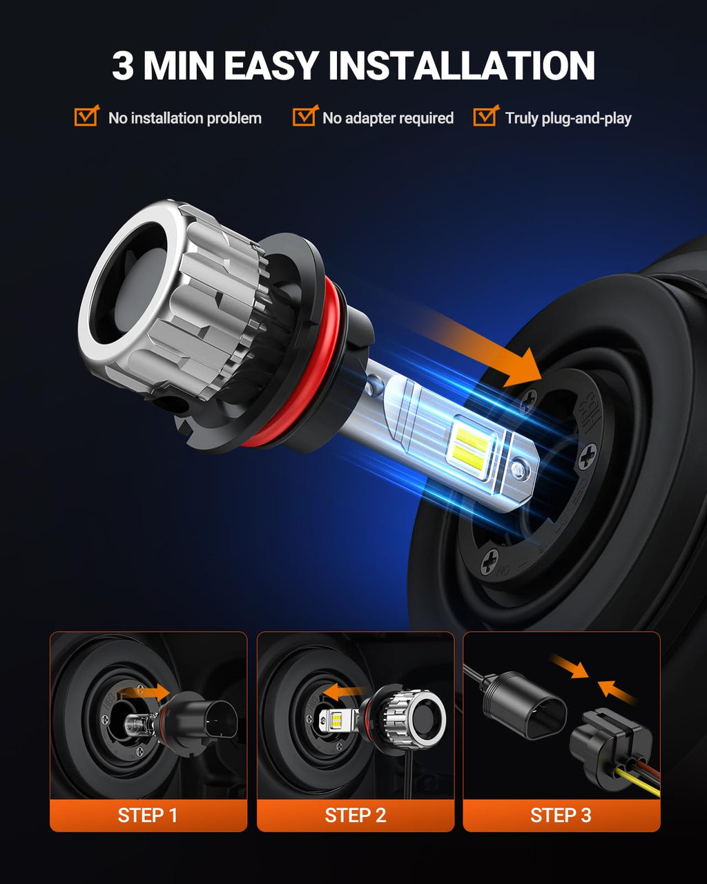 SEALIGHT H13 Bulbs, 70000LM 800% Brighter 6500K Cool White H13 Bulbs with Fan, 70000H Lifespan, IP68 Waterproof, Pack of 2