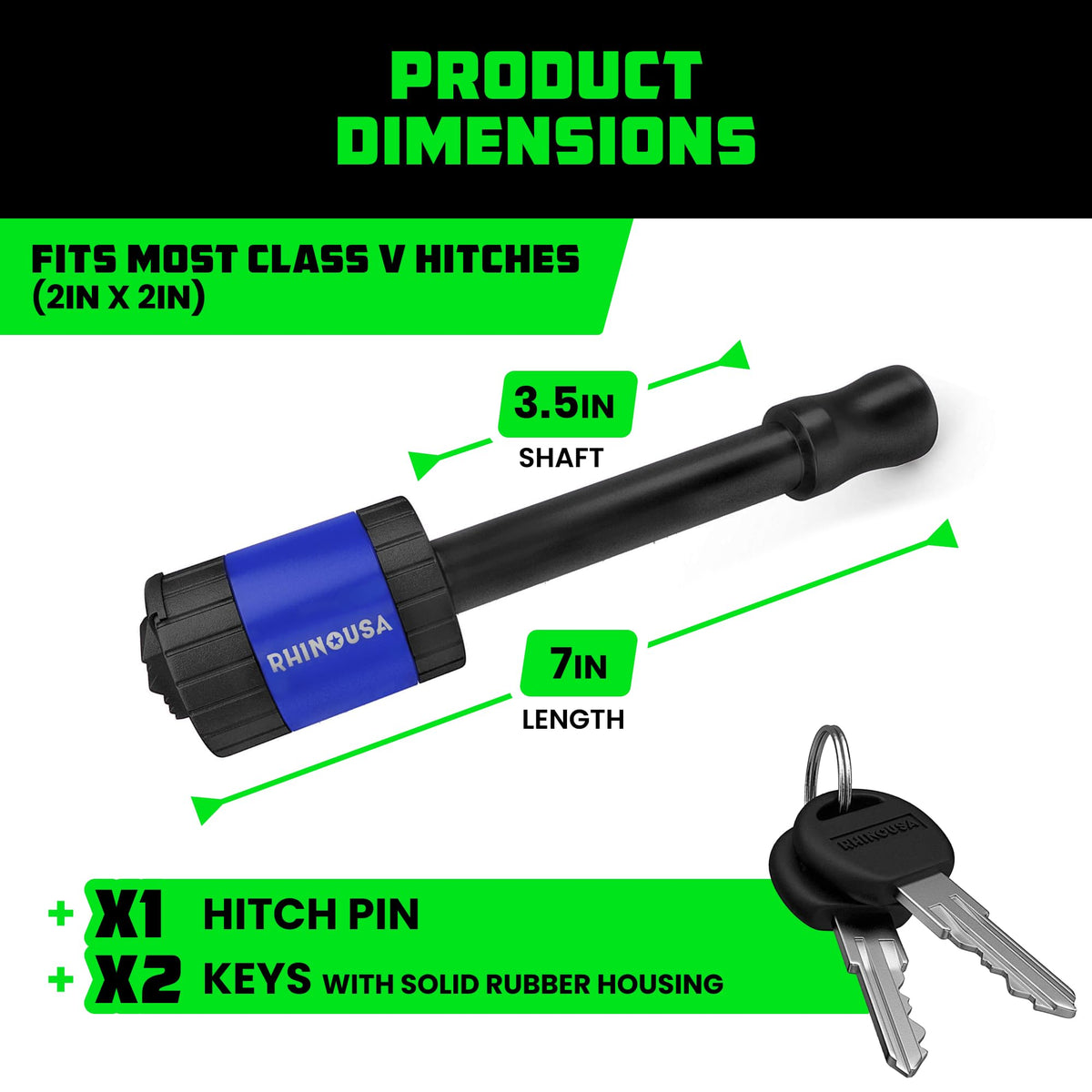 Rhino USA 2in Trailer Hitch Pin - Patented Locking Receiver Pin