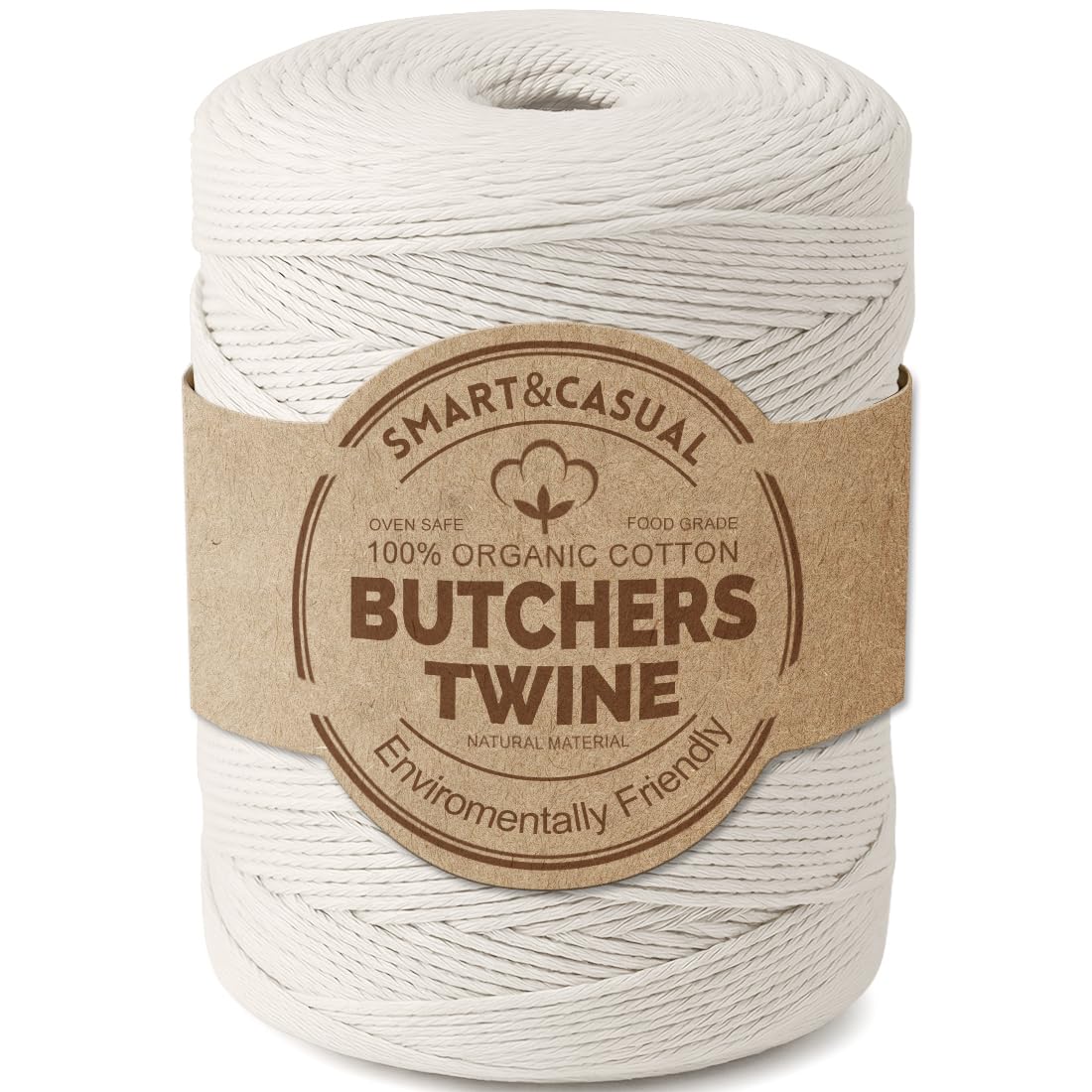 SMART&CASUAL 700 Feet 100% Cotton Butcher Twine String 2mm Food-Grade Cooking Twine for Kitchen Roasting Turkey Sausage Meat Prep Baking Crafts Crocheting Gift Wrapping Gardening