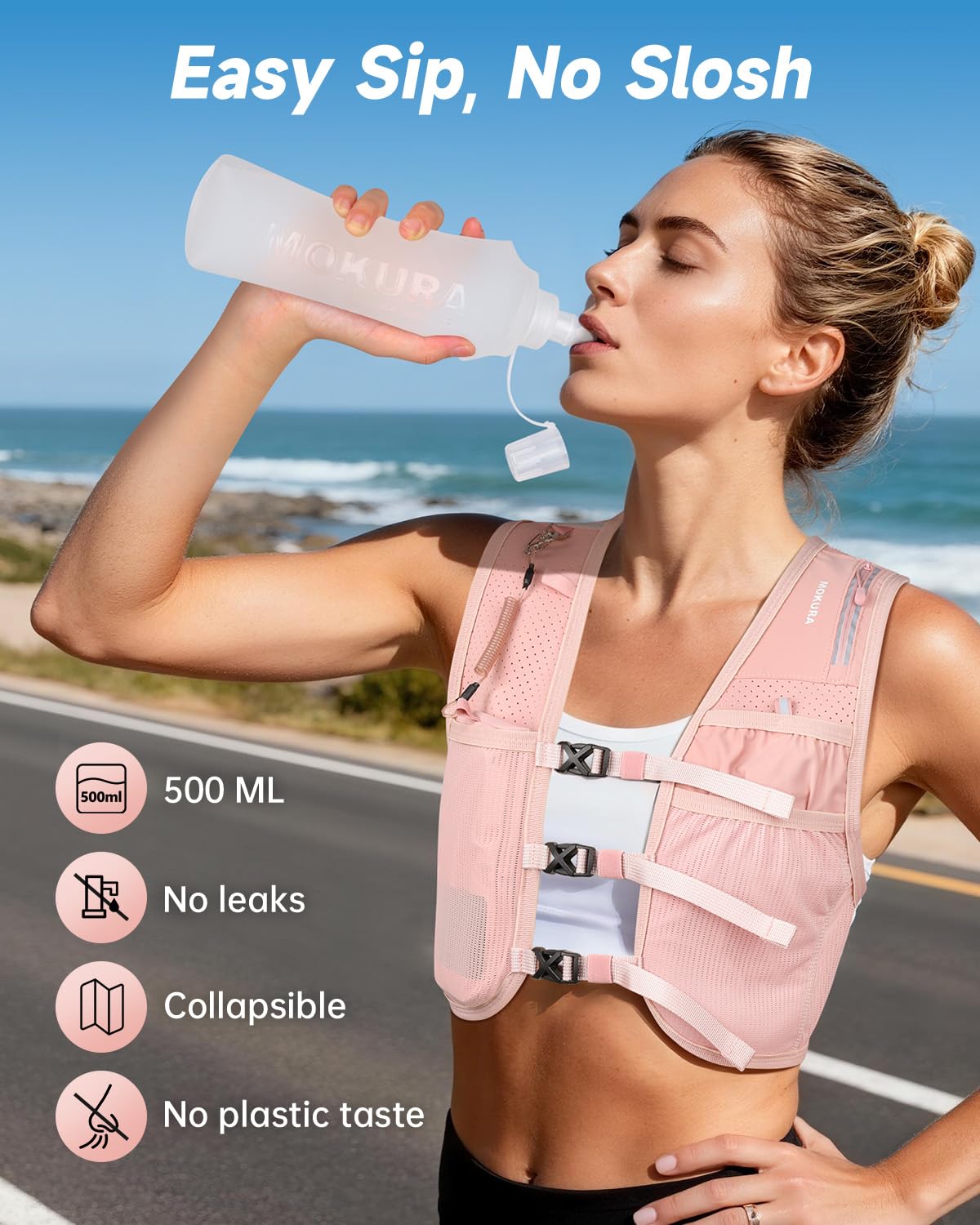 MOKURA Running Vest for Women Men with 500ML Soft Flask & Phone Holder