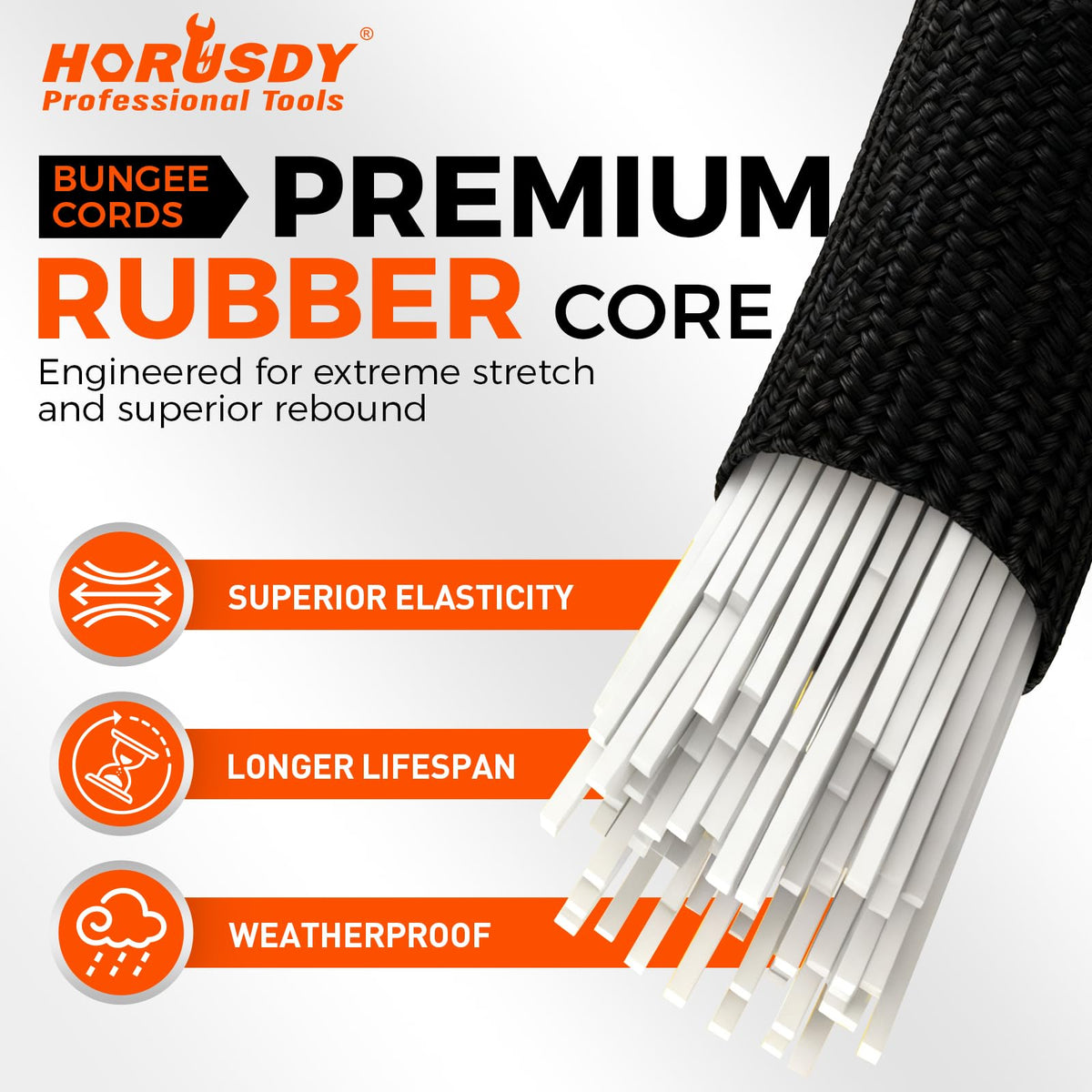 HORUSDY 31-Piece Premium Bungee Cords Assortment Jar, Includes 10”,18”,24”,32”,40” Bungee Cords, 6“ Zip Ties, 8”Canopy/Tarp Ball Ties and Crocodile Mouth Tarp Clips