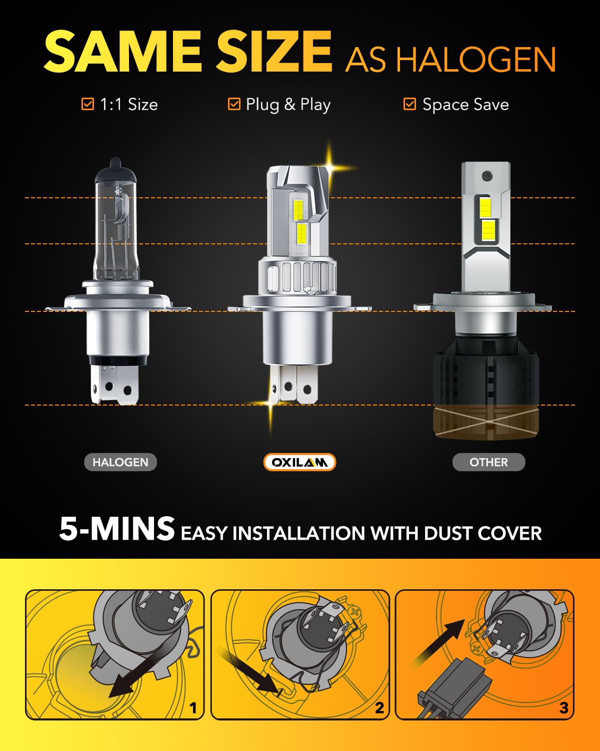 OXILAM H7 LED Light Bulb, 60000LM 10X Brighter 6500K White, Anti-Flicker, 60,000Hrs Lifespan, Plug and Play, H7 Fog Compatible with Cars Trucks SUVs, Pack of 2