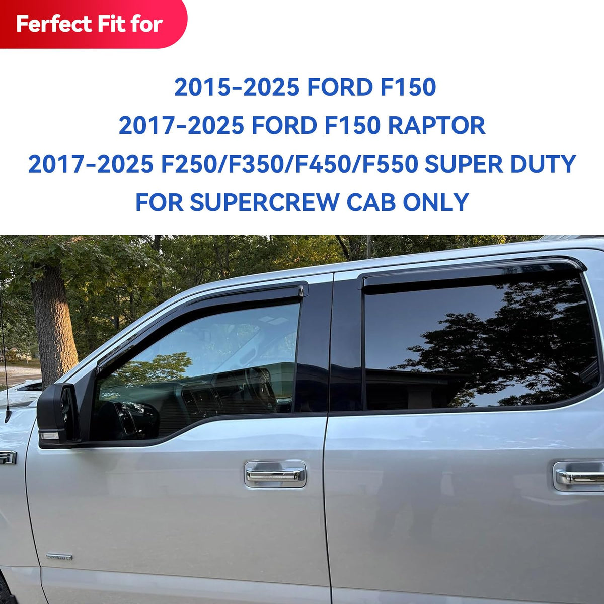 Window Visors Rain Guards for 2015-2026 Ford F150 Crew/SuperCrew Cab